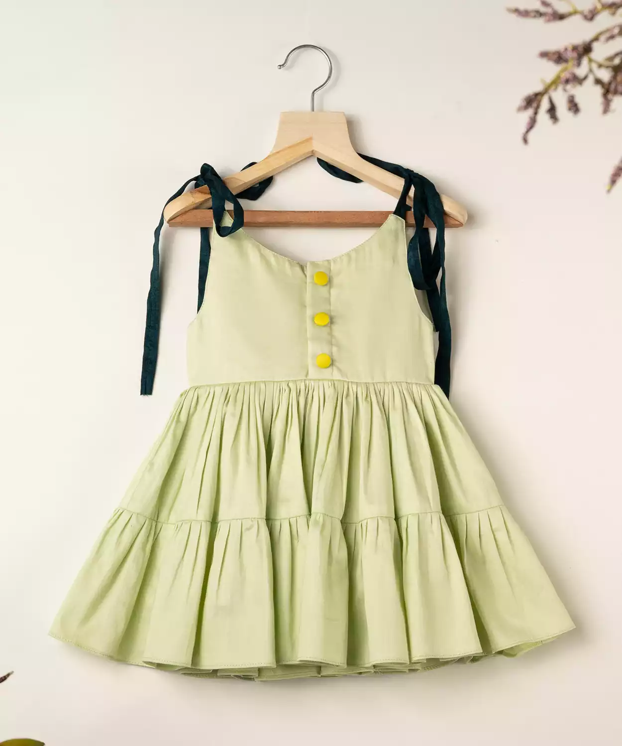 Green Cotton Dress With Layerd Skirt