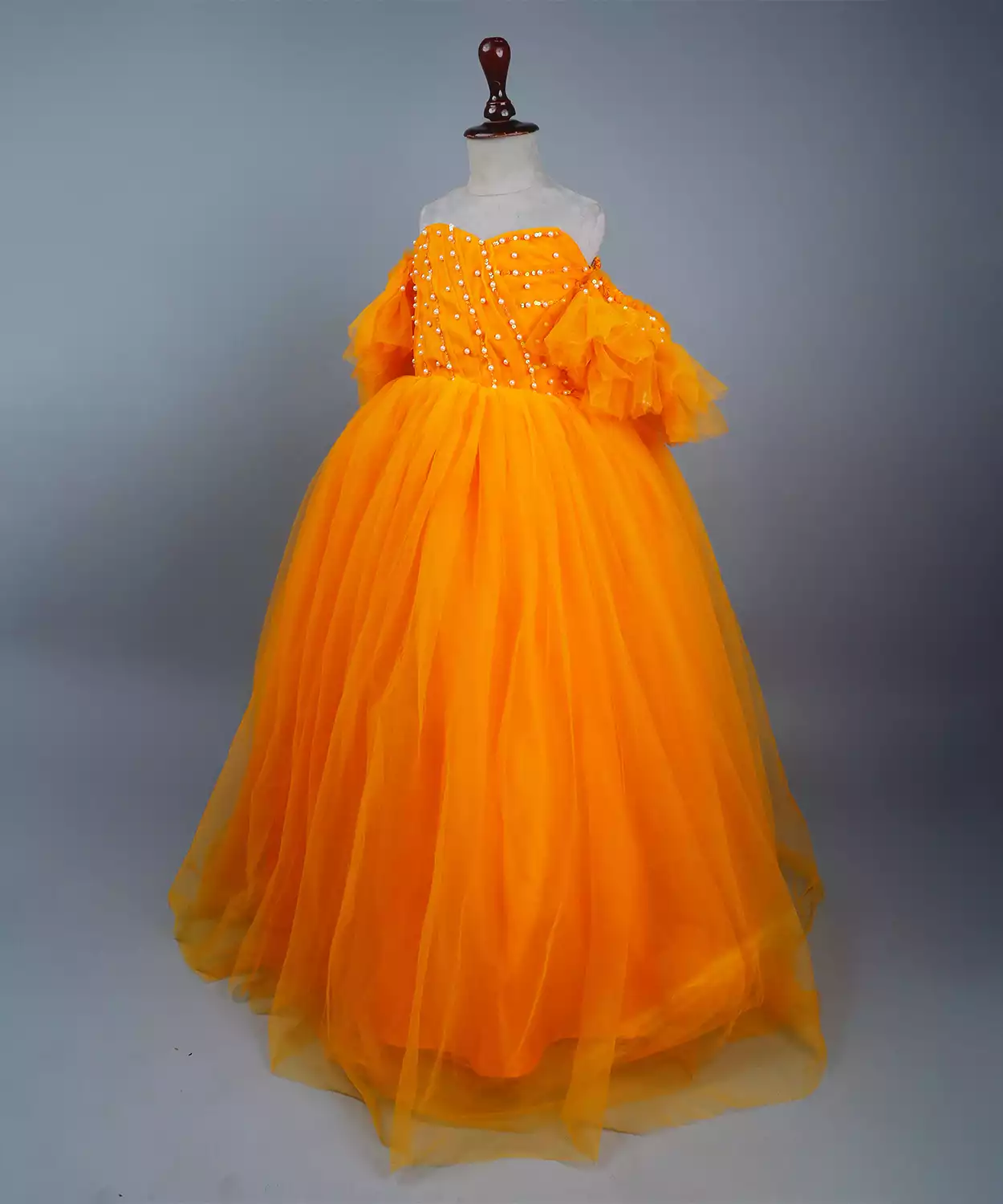 Yellow Full Length Gown With Head Band And Detachable Bow