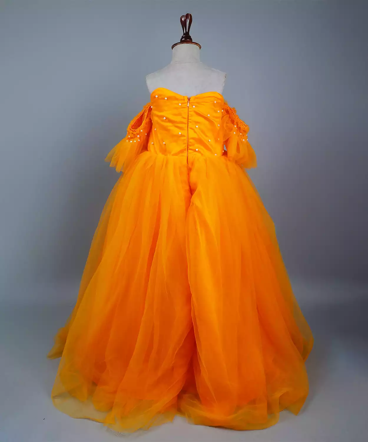 Yellow Full Length Gown With Head Band And Detachable Bow