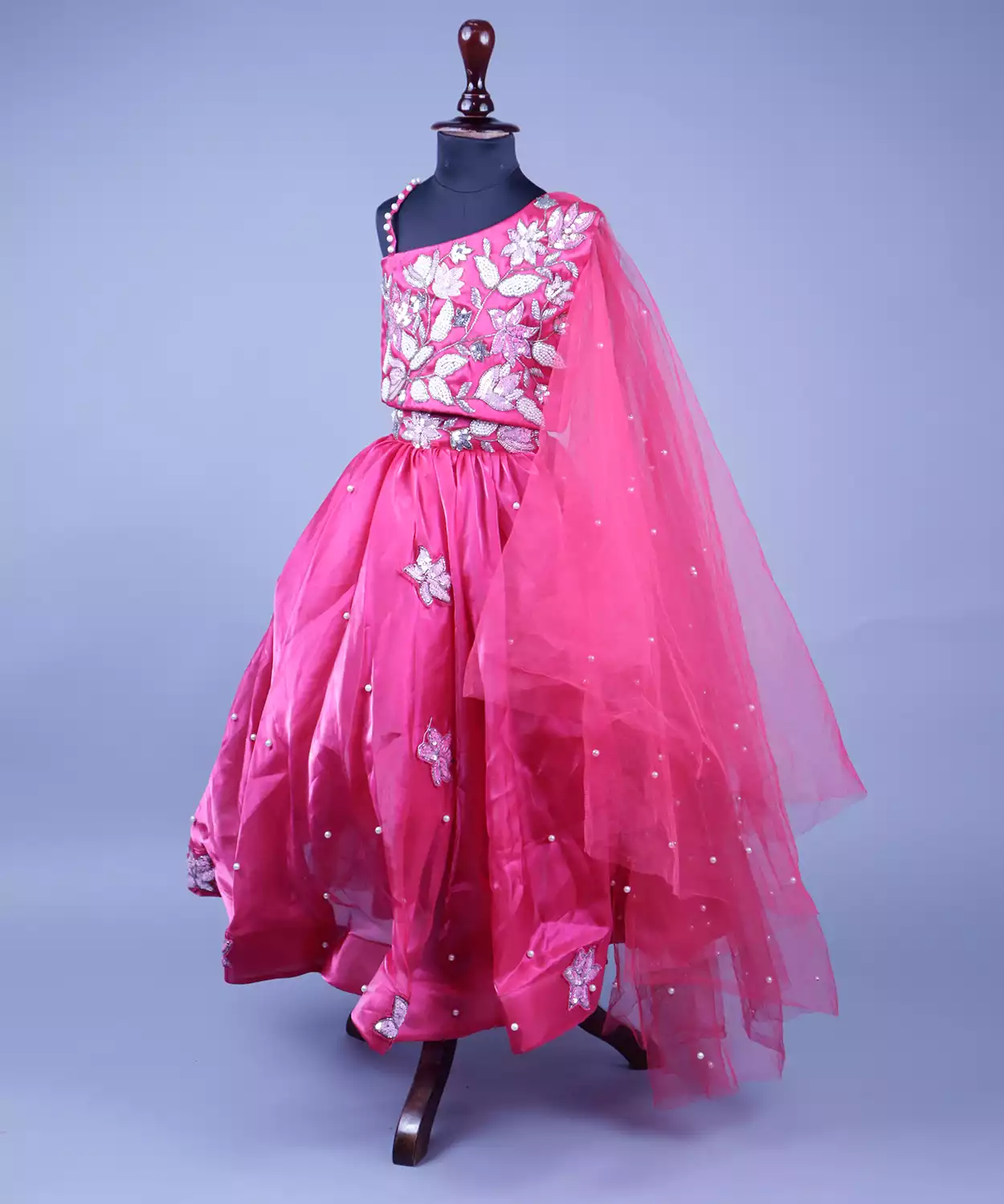 Rani Orgenza Lehenga Full Embroidered Choli One Shoulder And Bottom Pech Work