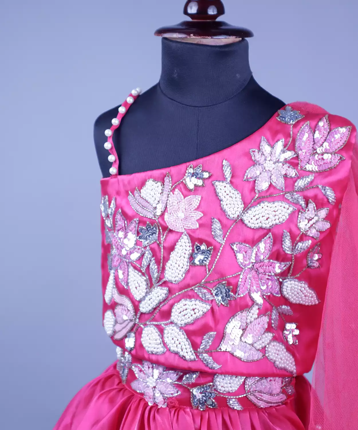 Rani Orgenza Lehenga Full Embroidered Choli One Shoulder And Bottom Pech Work