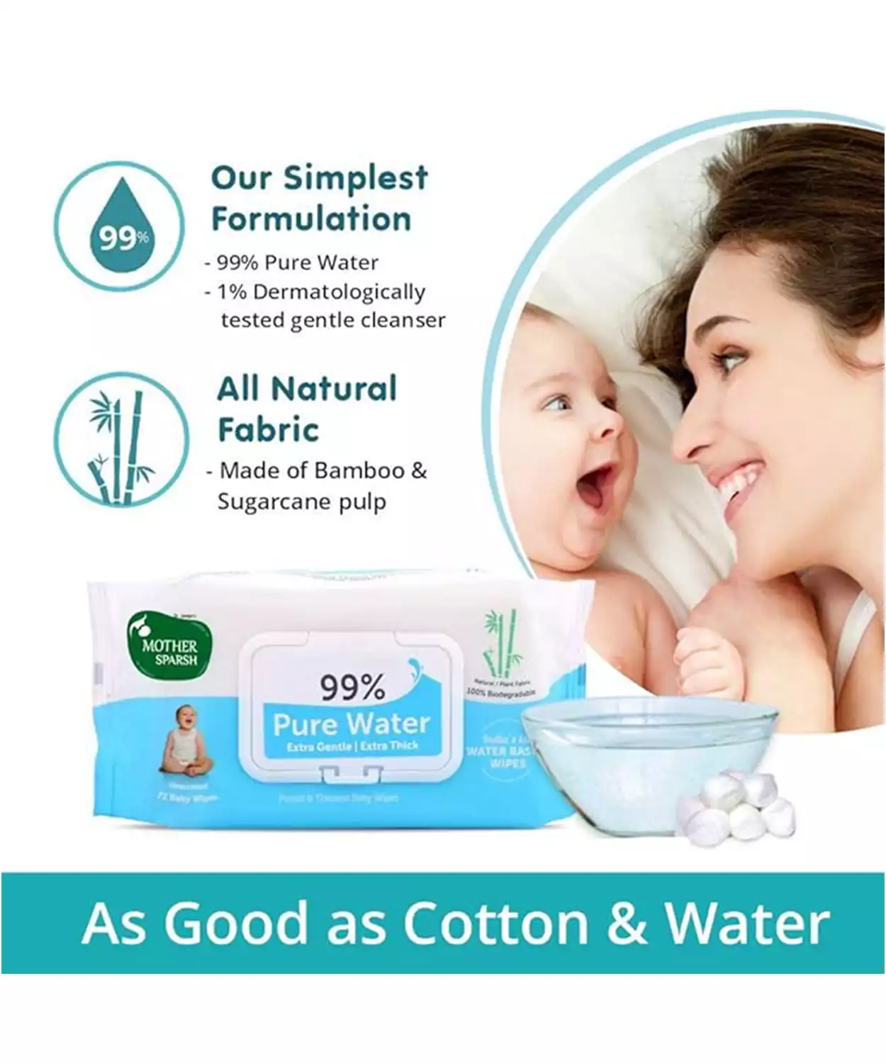 99% Pure Water (72 Unscented Baby Wipes) - Super Thick Fabric