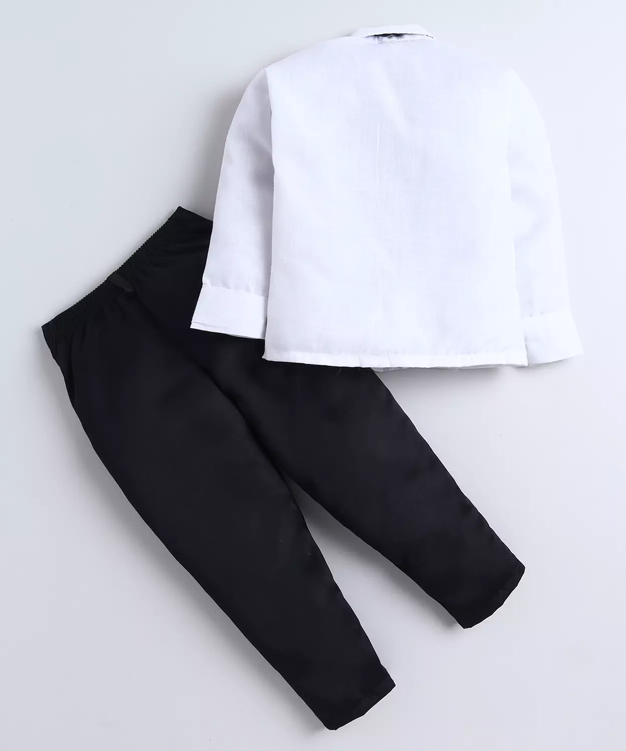 Cotton Diamond Embroidery Bib Shirt & Pant Set With Bow