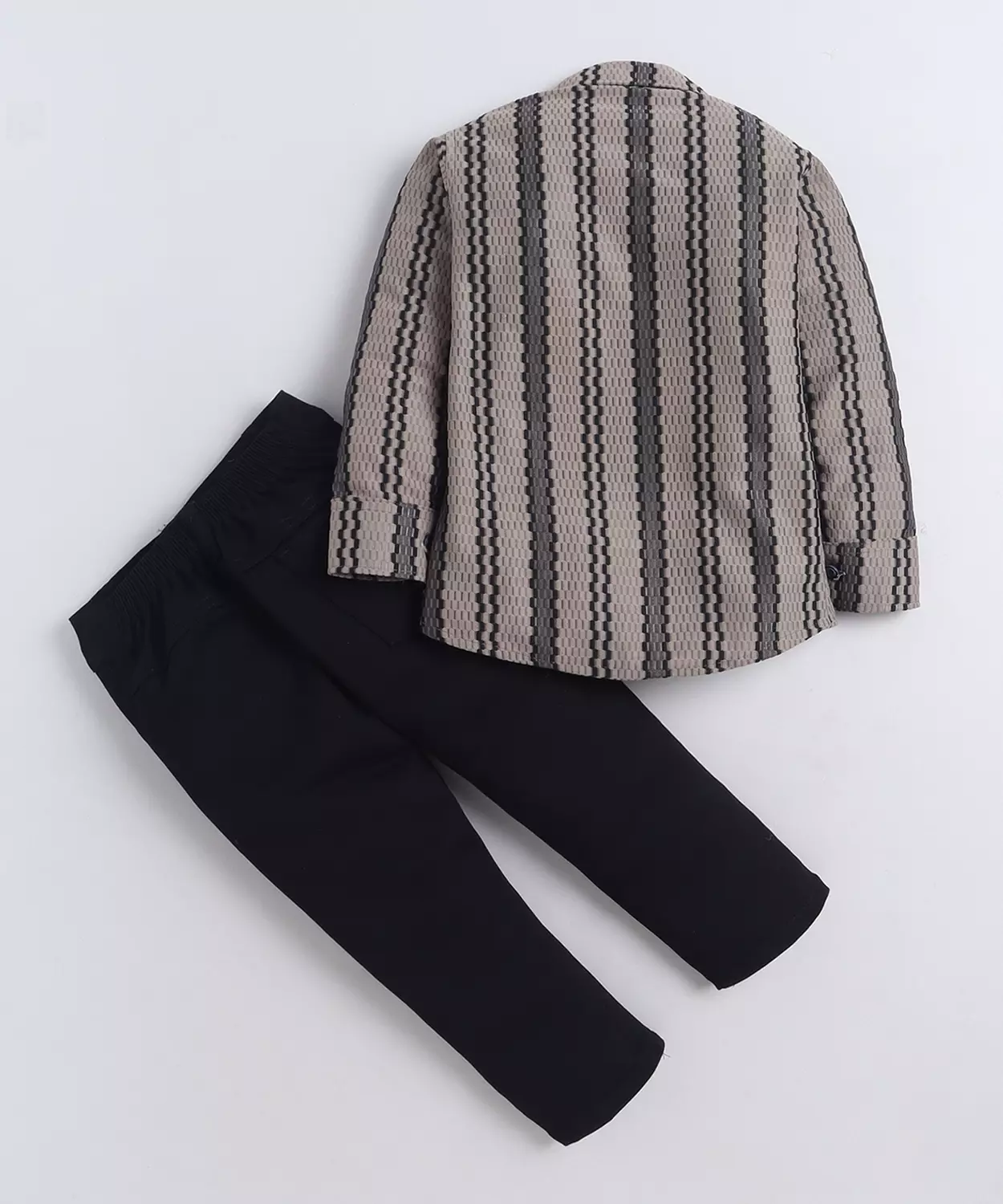 Cotton Blend Striped Shirt & Trouser Set With Graphic Print T-Shirt