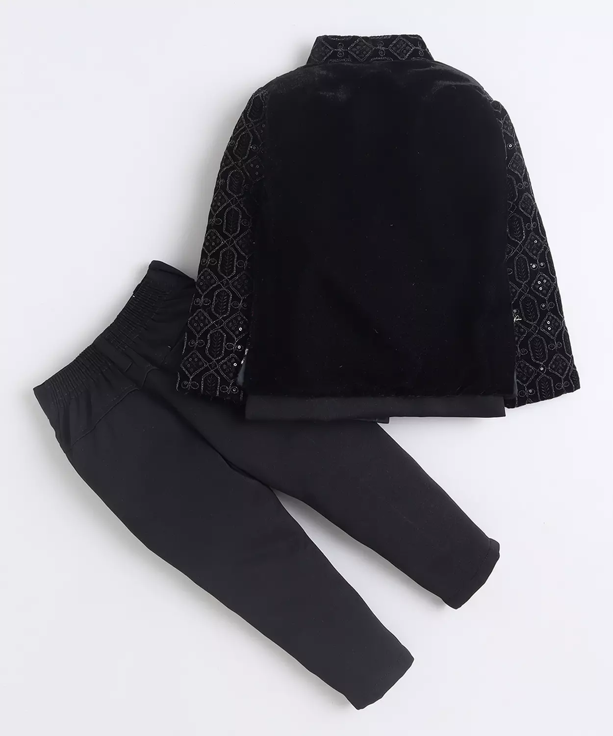 Velvet Geometric Embroidered Sequined Sherwani & Trouser Set With Shrug