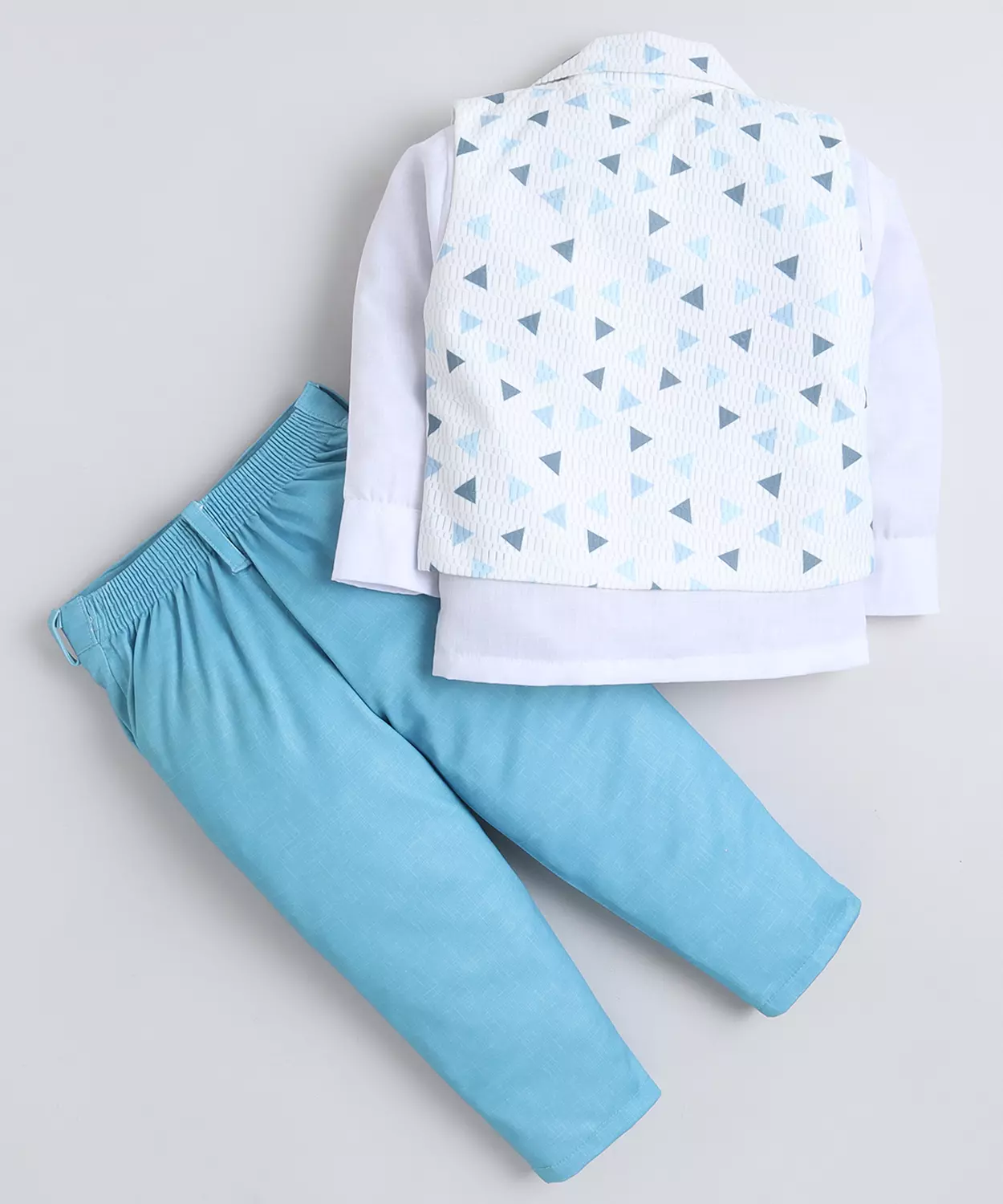 Cotton Blend Geometric Triangle Print 3 Piece Suit Set With Bowtie