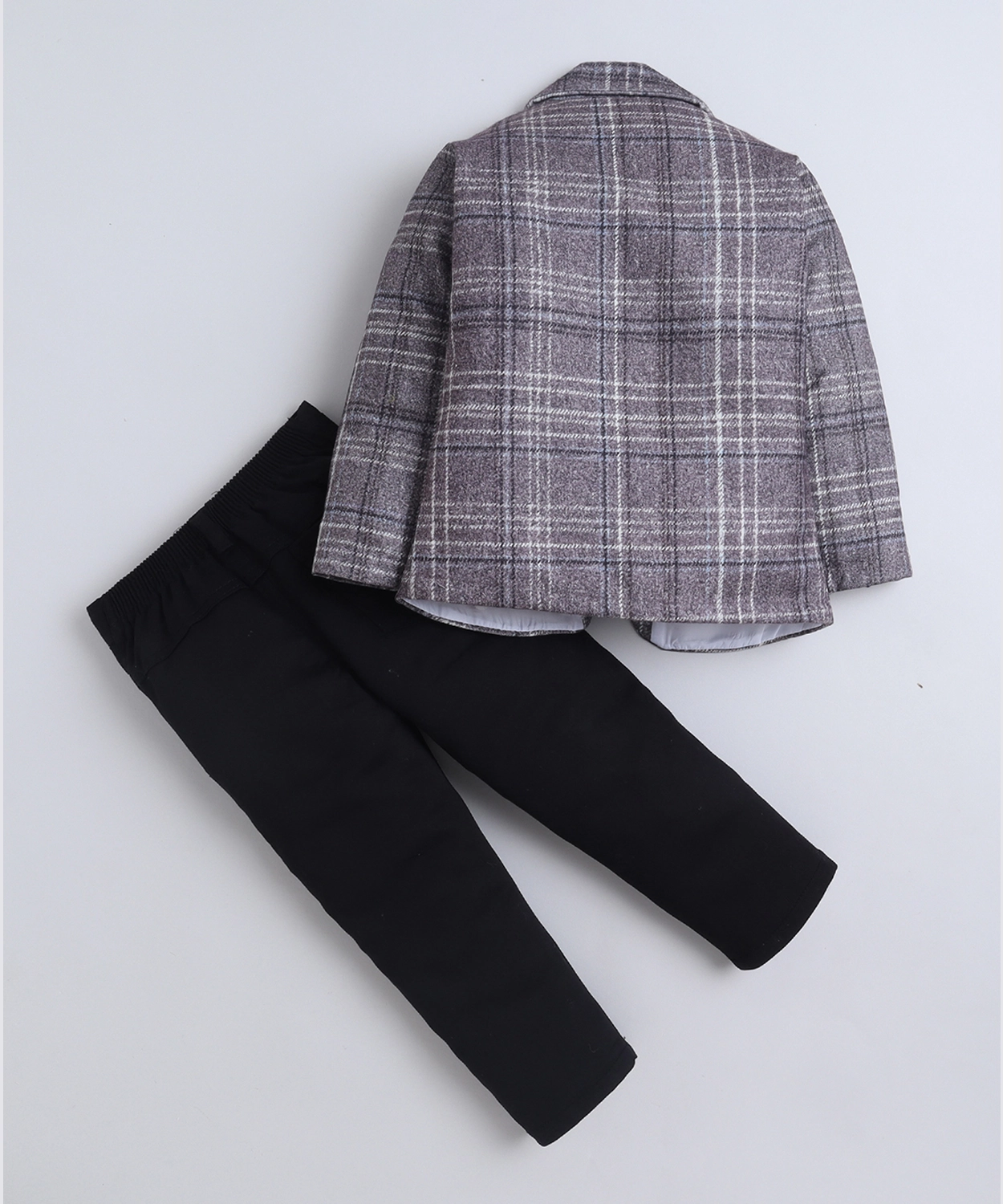 Cotton Blend Checked Blazer & Trouser Set With Graphic Print T-shirt