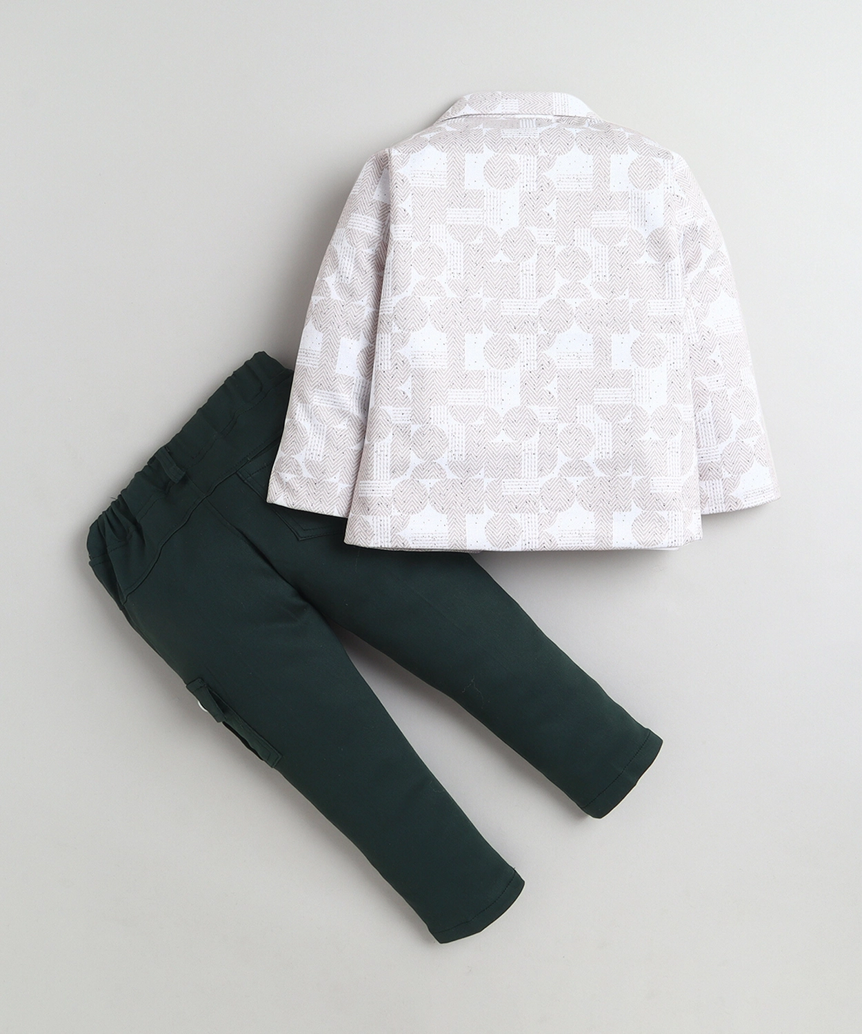 Cotton Blend Geometric Abstract Print Blazer & Trouser Set With Graphic Print T-shirt