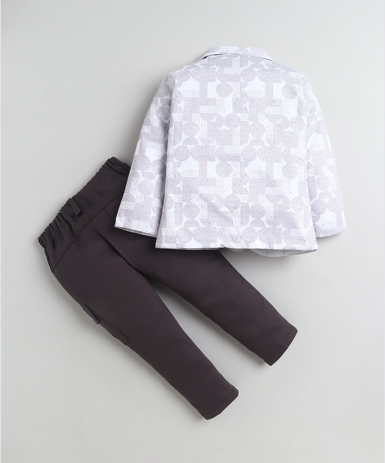 Cotton Blend Geometric Abstract Print Blazer & Trouser Set With Graphic Print T-shirt