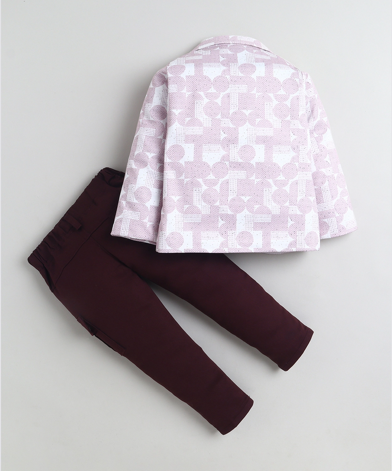 Cotton Blend Geometric Abstract Print Blazer & Trouser Set With Graphic Print T-shirt
