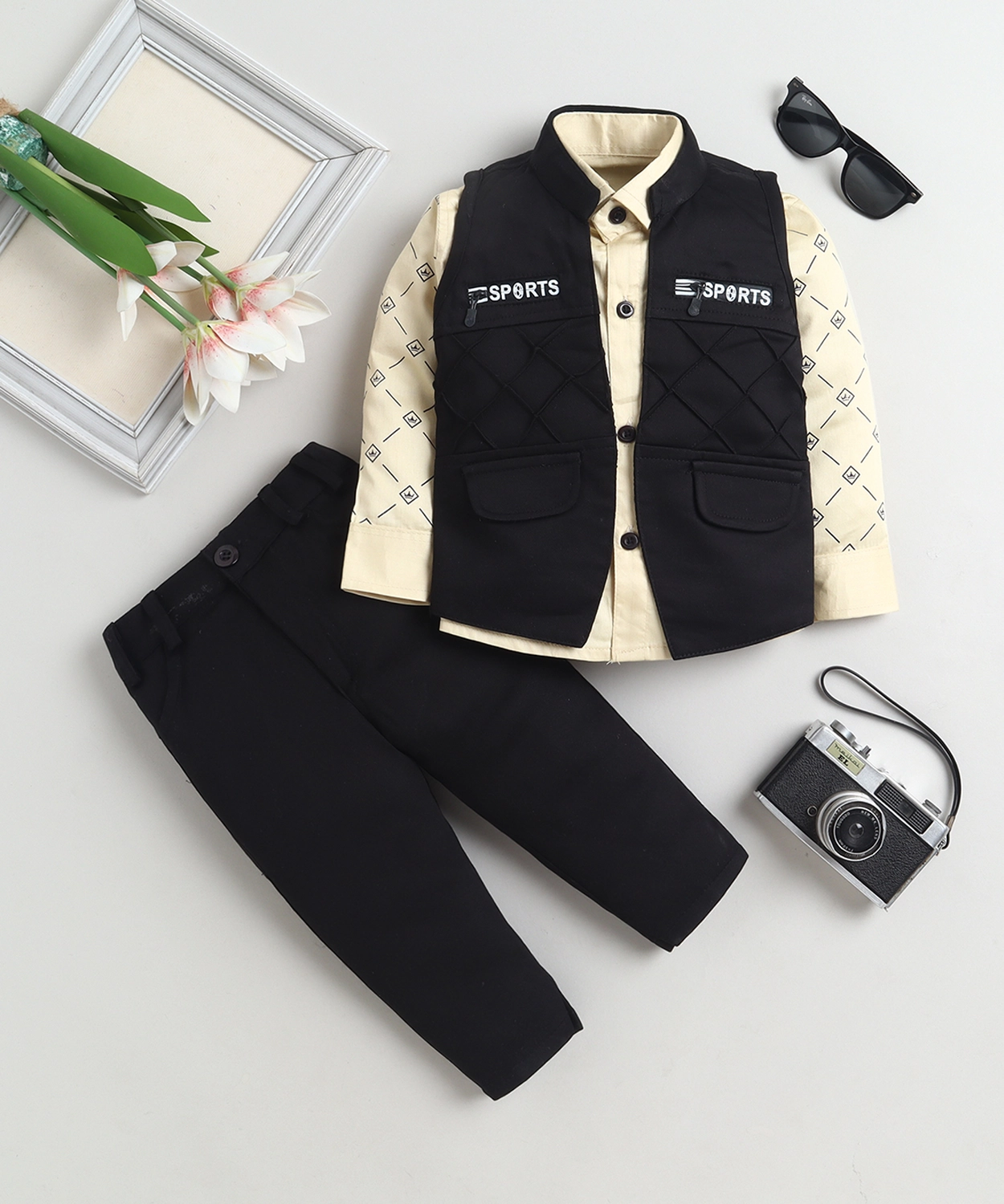 Cotton Blend Printed Shirt With Jacket & Trouser