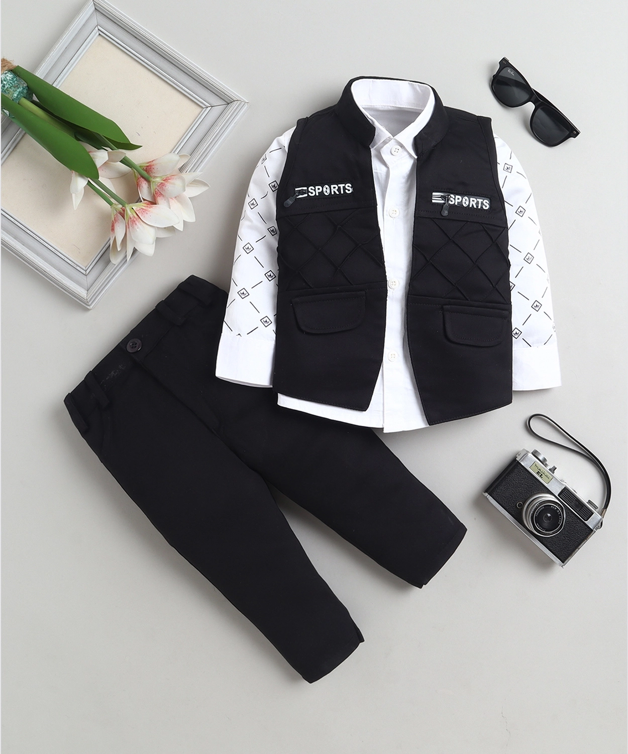 Cotton Blend Printed Shirt With Jacket & Trouser