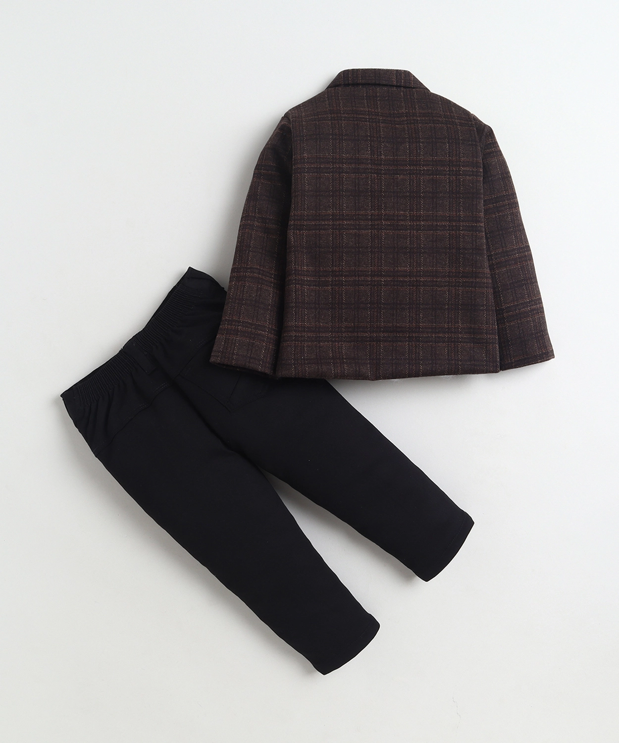 Cotton Blend Checked Blazer & Trouser Set With Graphic Print T-shirt
