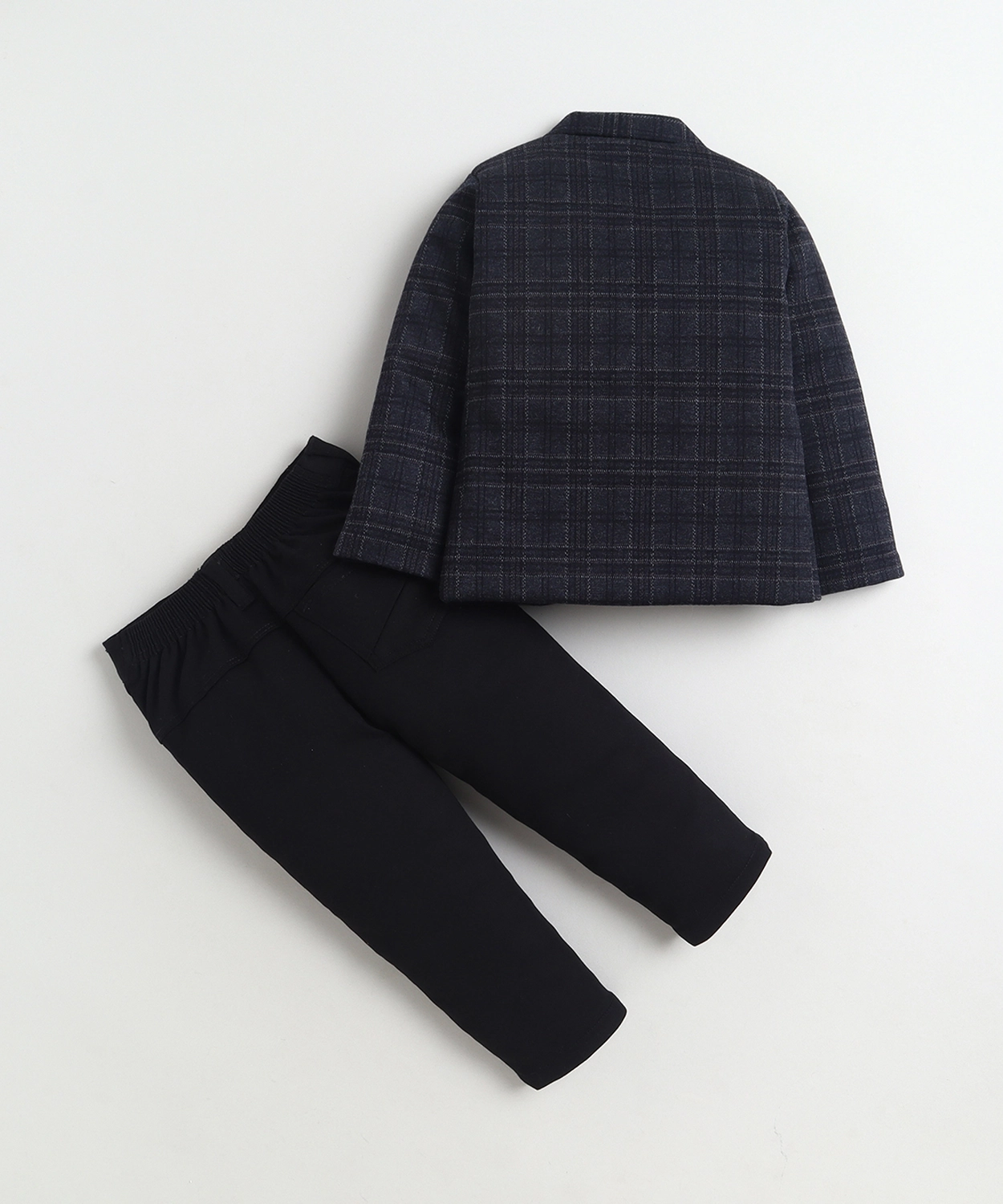 Cotton Blend Checked Blazer & Trouser Set With Graphic Print T-shirt