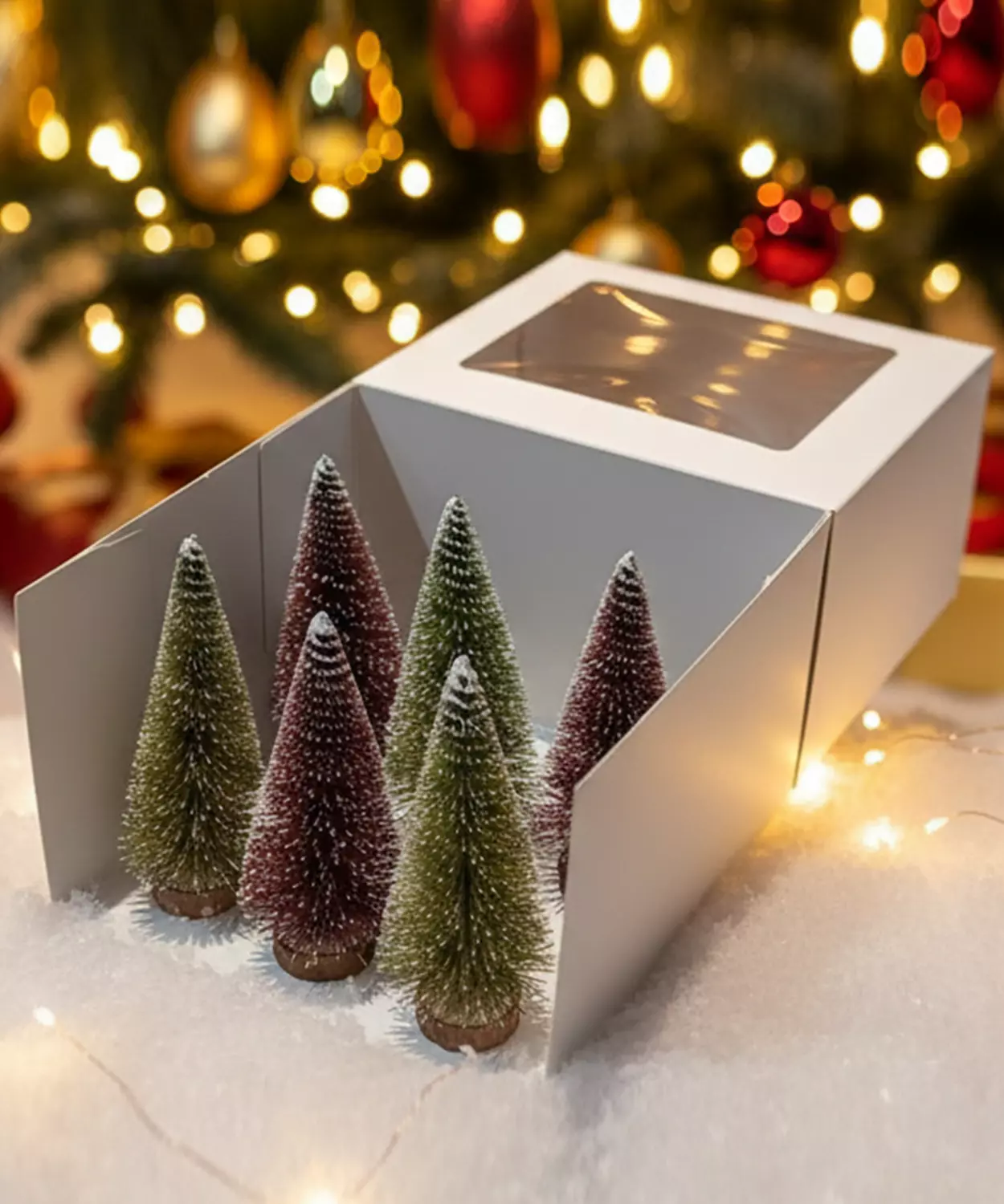 Selene, Pack Of 6 Premium Red And Gold Miniature Bottle Brush Trees