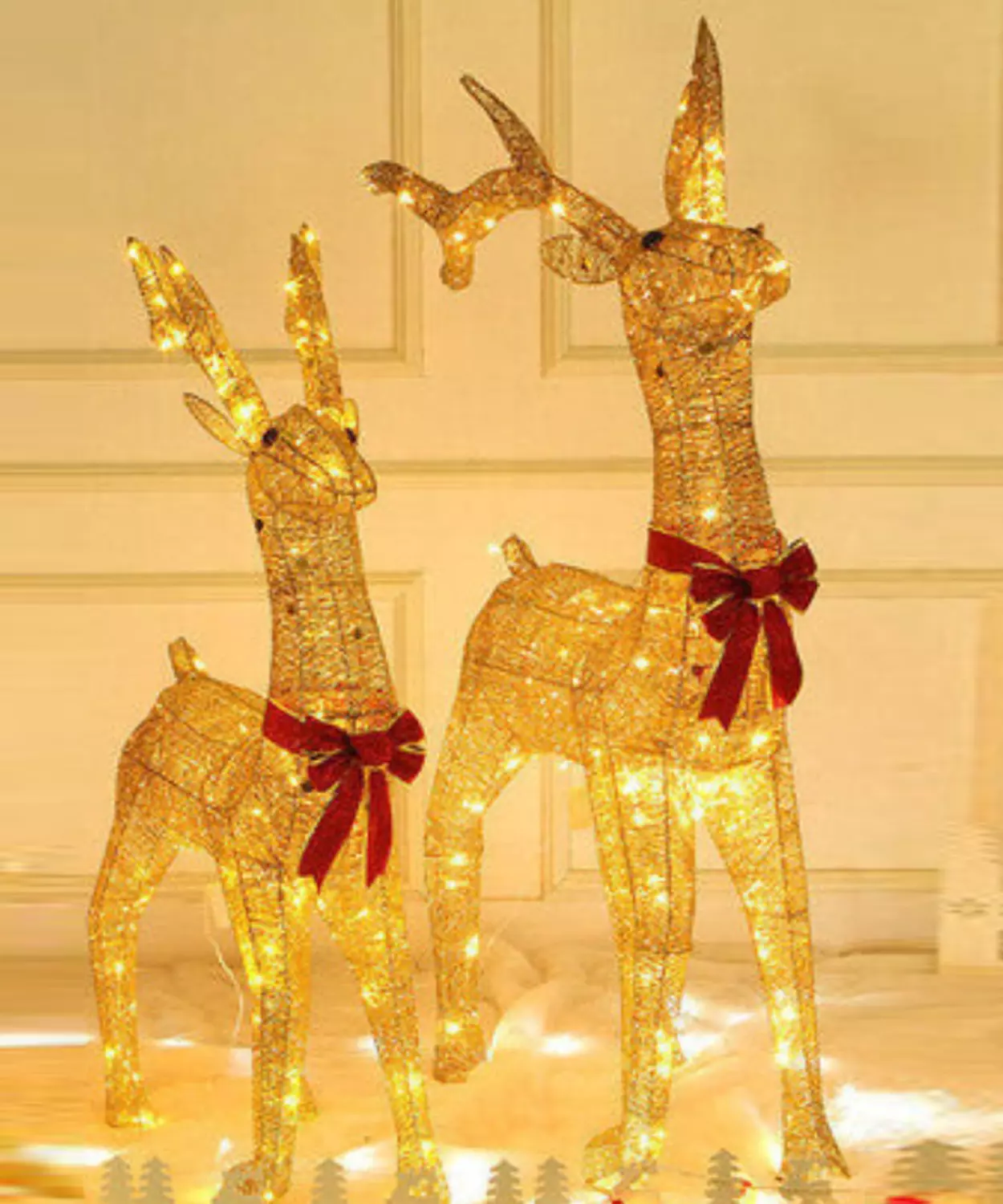 Rudolph, Shimmering Gold Led Reindeer Decoration By Set of Two