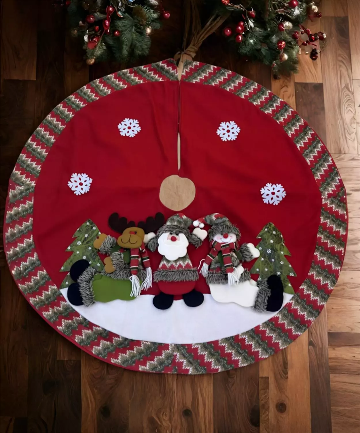 Smitten, The Enchanting Whimsical Winter Friends Appliqued Christmas Tree Skirt