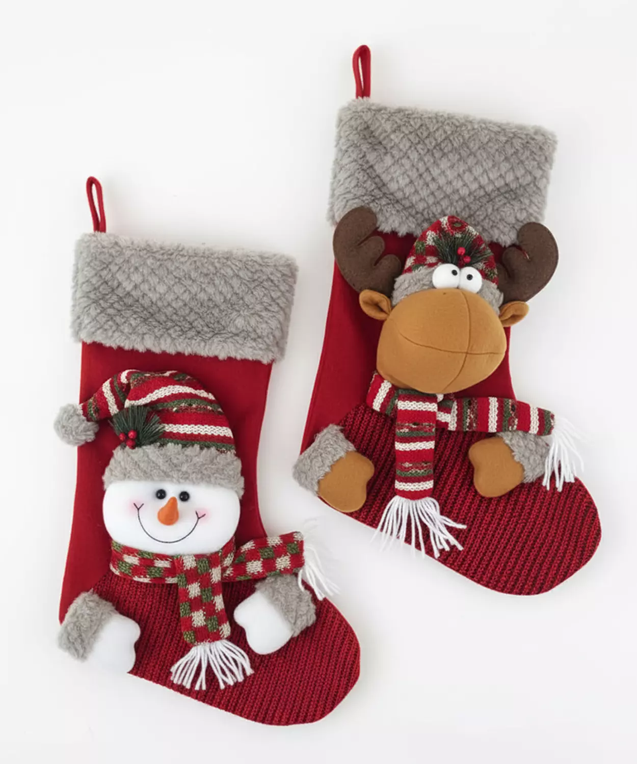 Oakley, Pack Of 2 Plush Character Christmas Stockings - Snowman Stocking And Reindeer Stocking