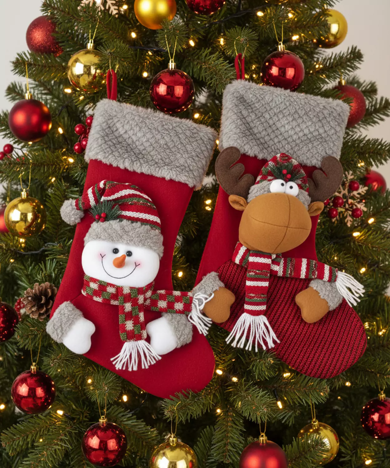 Oakley, Pack Of 2 Plush Character Christmas Stockings - Snowman Stocking And Reindeer Stocking