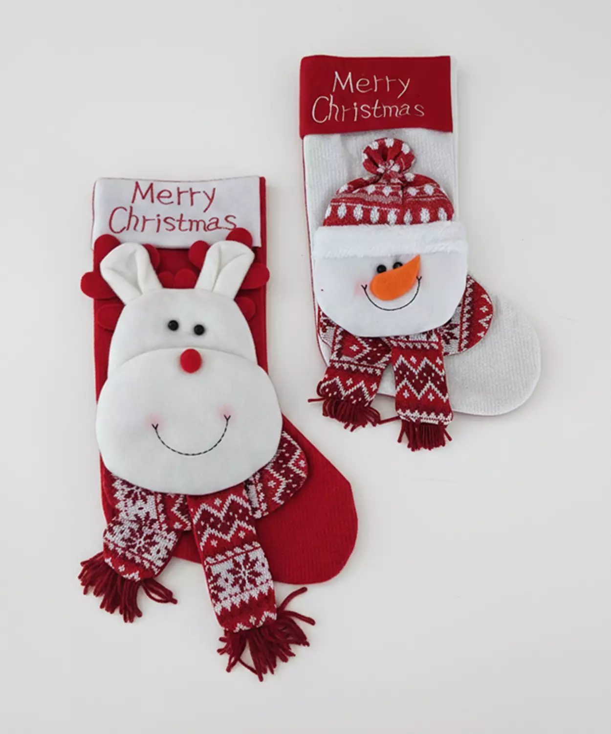 Vionne, Pack Of 2 Whimsical Character Holiday Stockings- Snowman Stocking And Reindeer Stocking