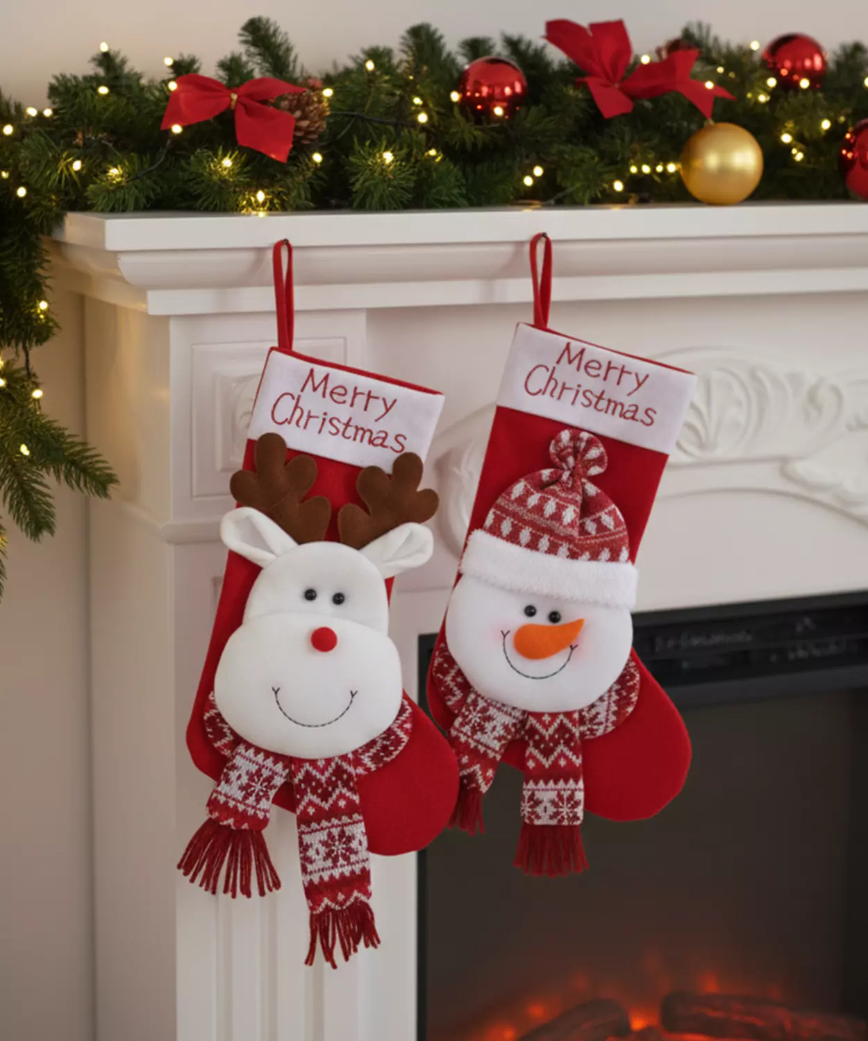 Vionne, Pack Of 2 Whimsical Character Holiday Stockings- Snowman Stocking And Reindeer Stocking
