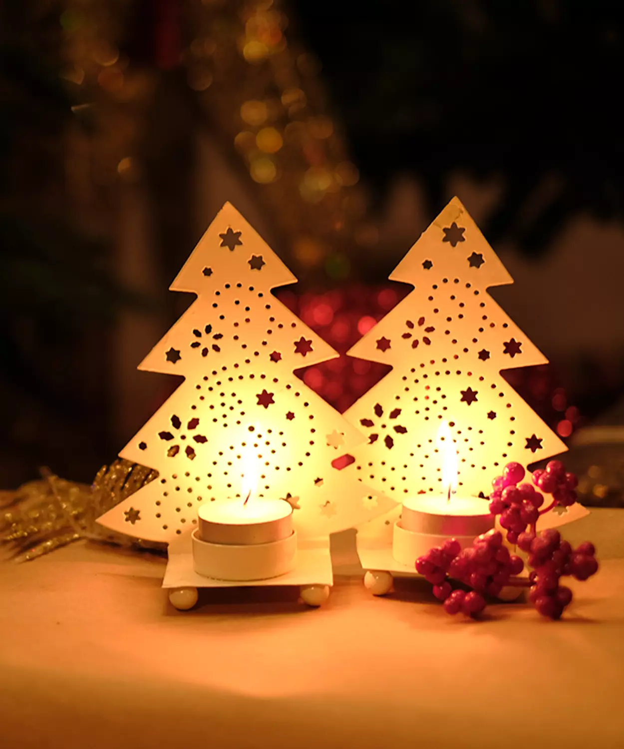 Tree Shaped Metal Shadow Tea Light Holder- OMBRE