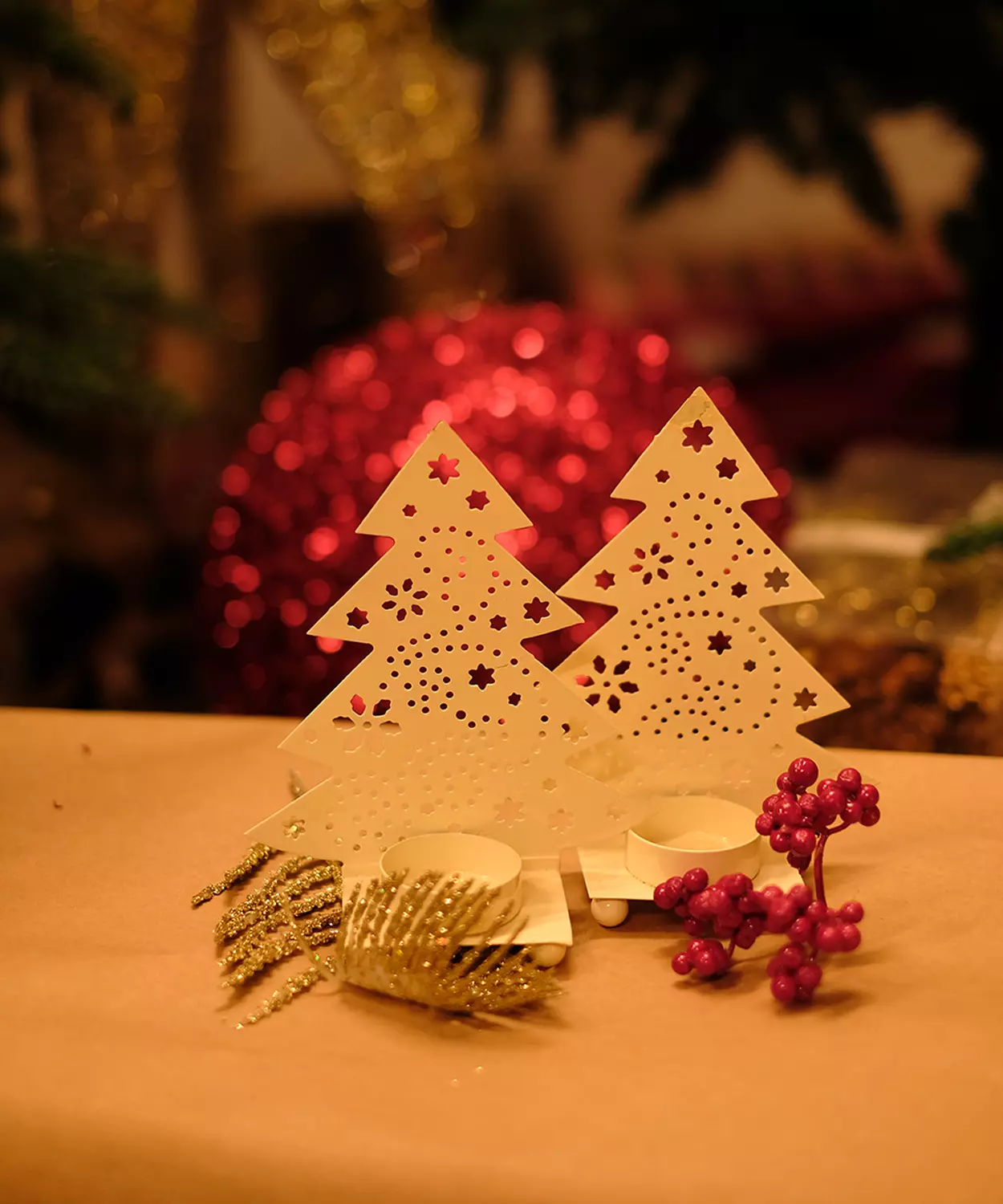 Tree Shaped Metal Shadow Tea Light Holder- OMBRE