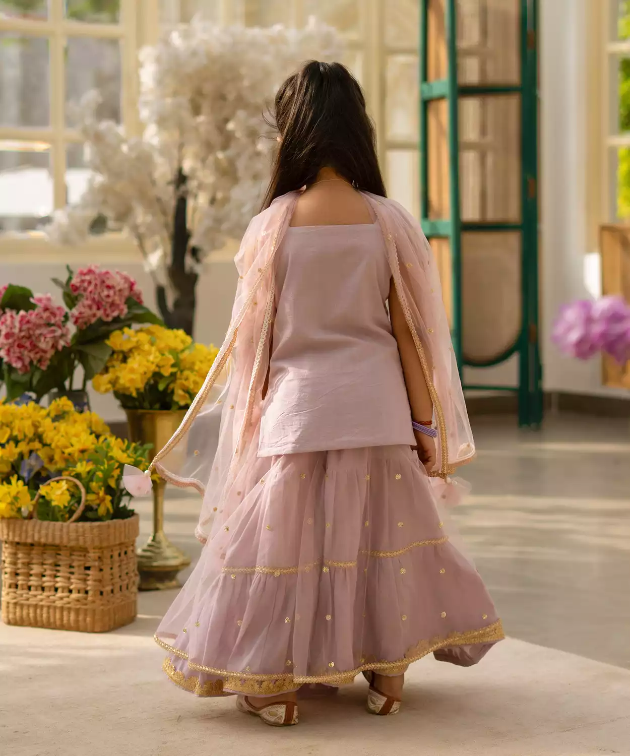 Lilac Embroidered Kurti Lehenga Set