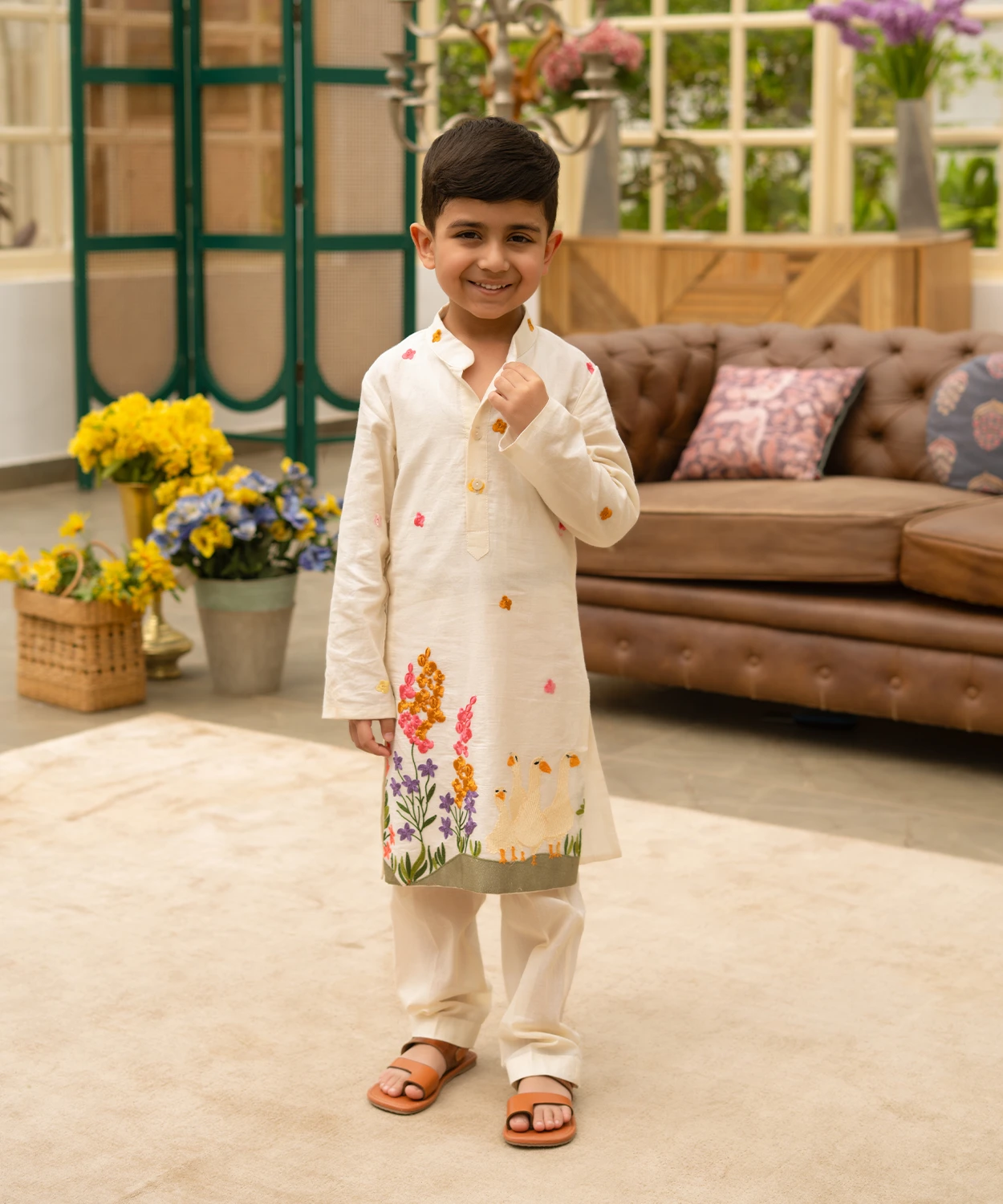 Off-White Embroidered Kurta Set