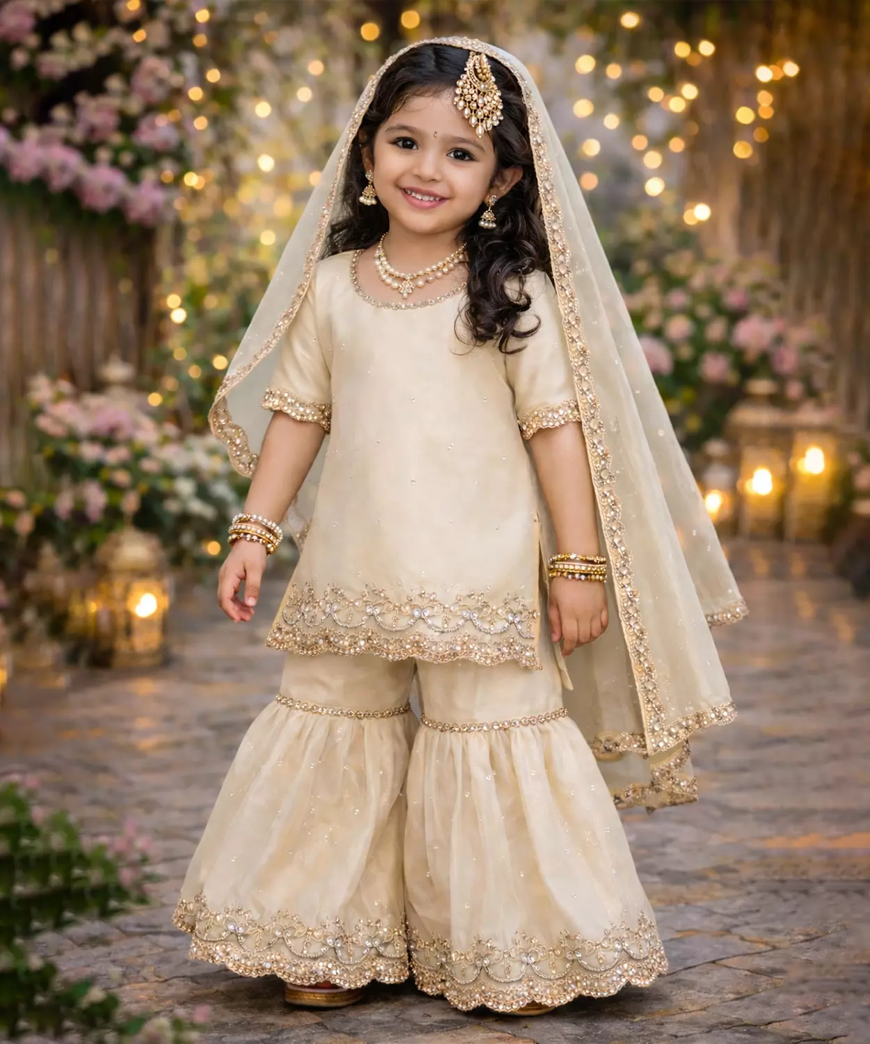Noor-E-Eid White Light Shimmer Sharara Set