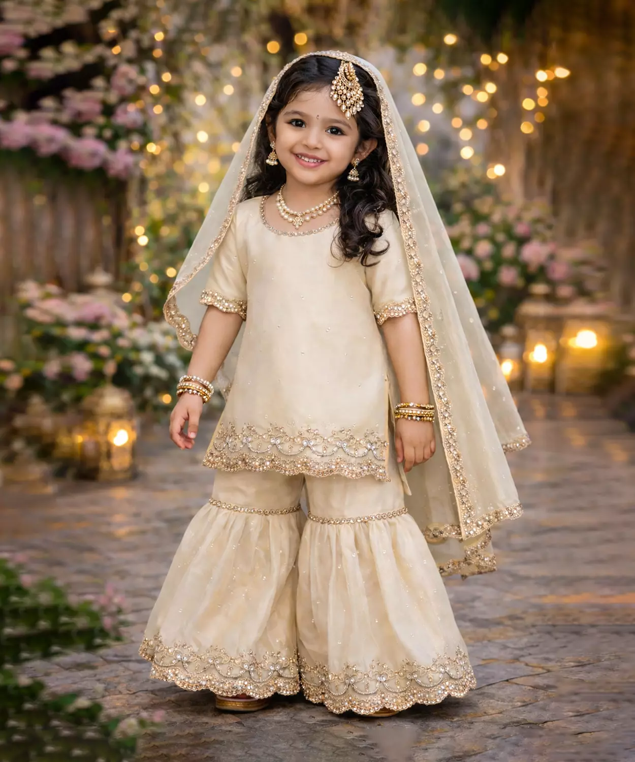 Noor-E-Eid White Light Shimmer Sharara Set