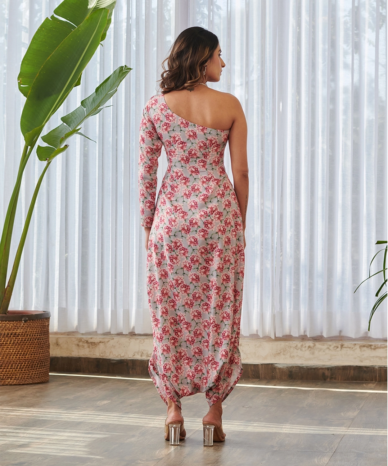 Pale Grey One-Shoulder Dhoti Jumpsuit