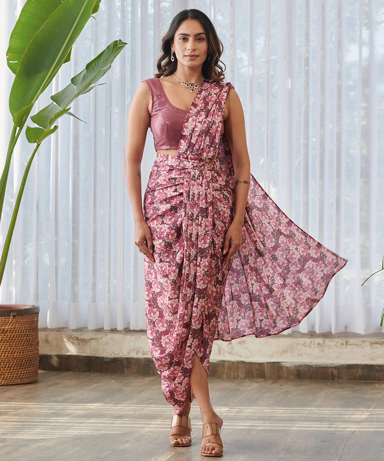 Burgundy Lungi Saree Set