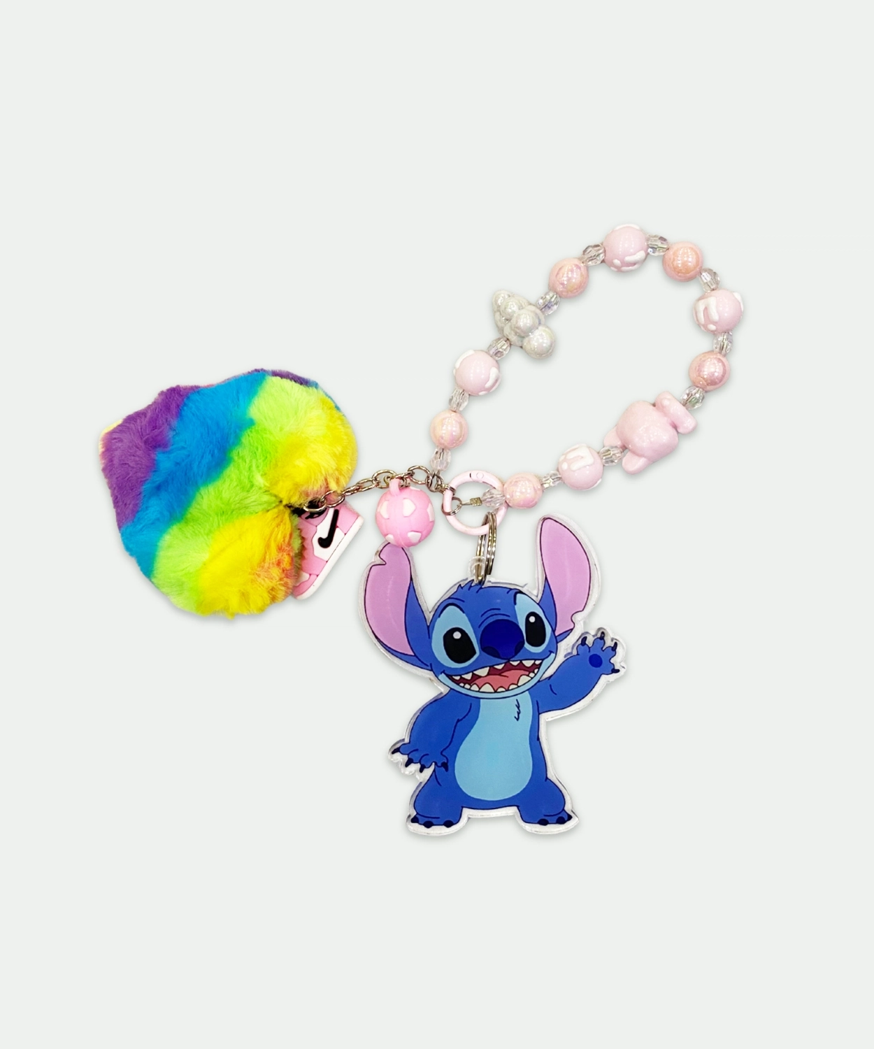 Waving Stitch & Rainbow Pom-Pom Keychain