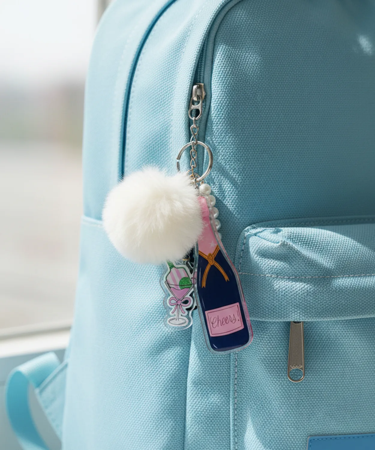 Celebration Bottle & Pearl Beaded Bag Charm Keychain