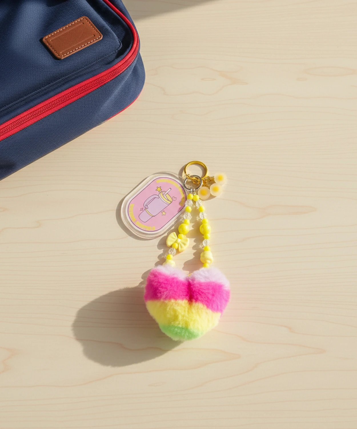 Aesthetic Pastel Tumbler & Rainbow Pom-Pom Keychain