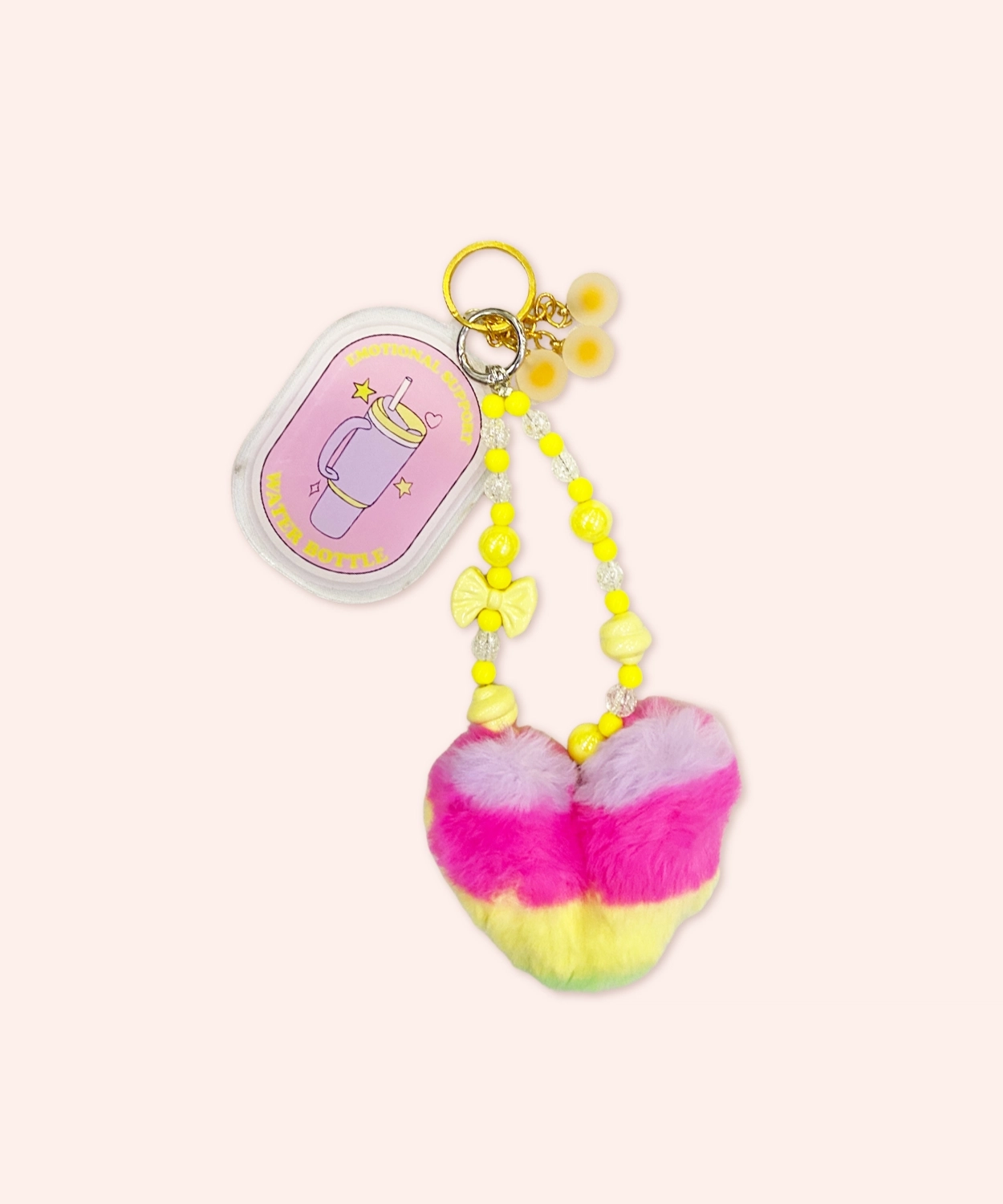 Aesthetic Pastel Tumbler & Rainbow Pom-Pom Keychain
