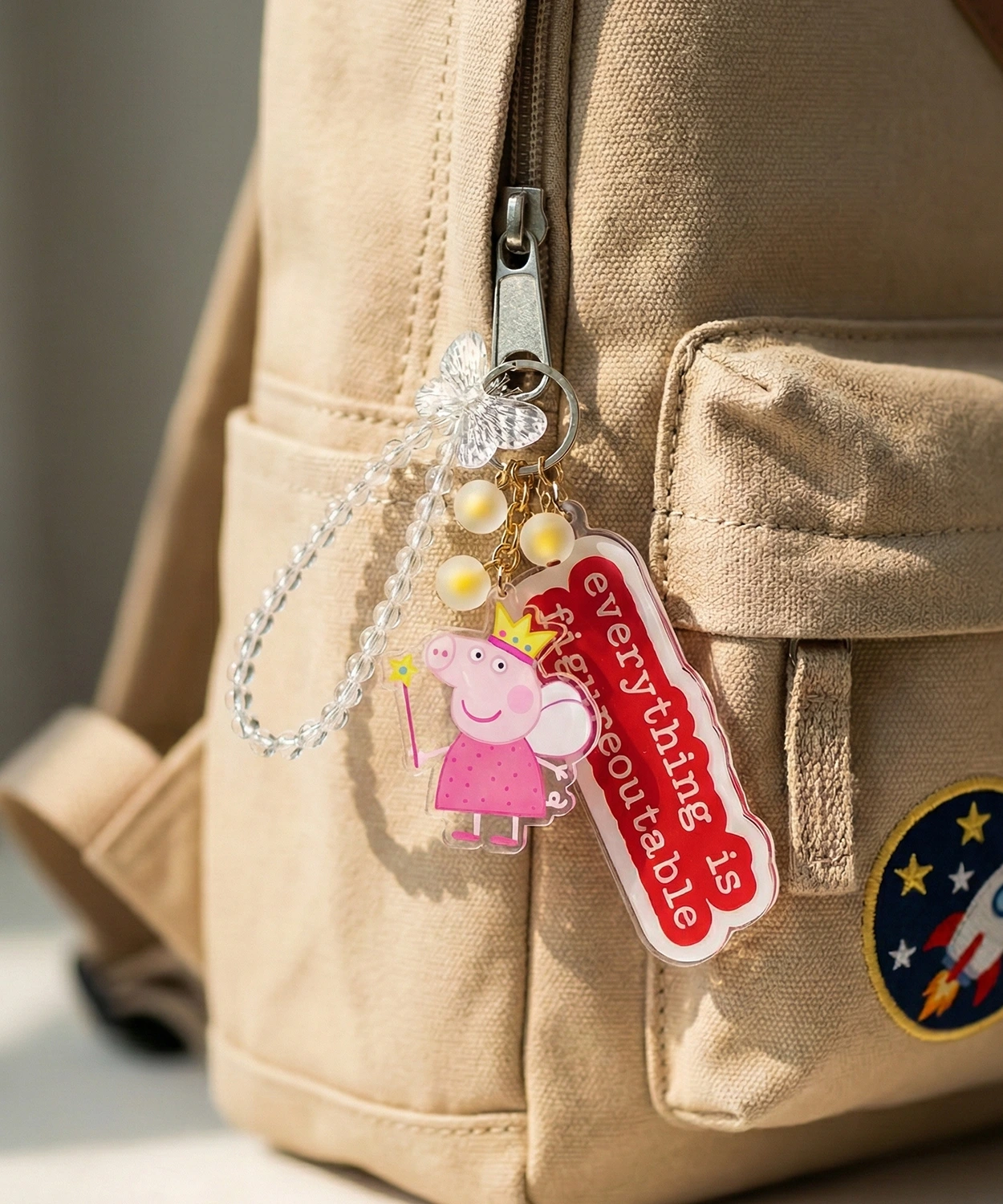 Peppa Pig Charm Pearl Keychain