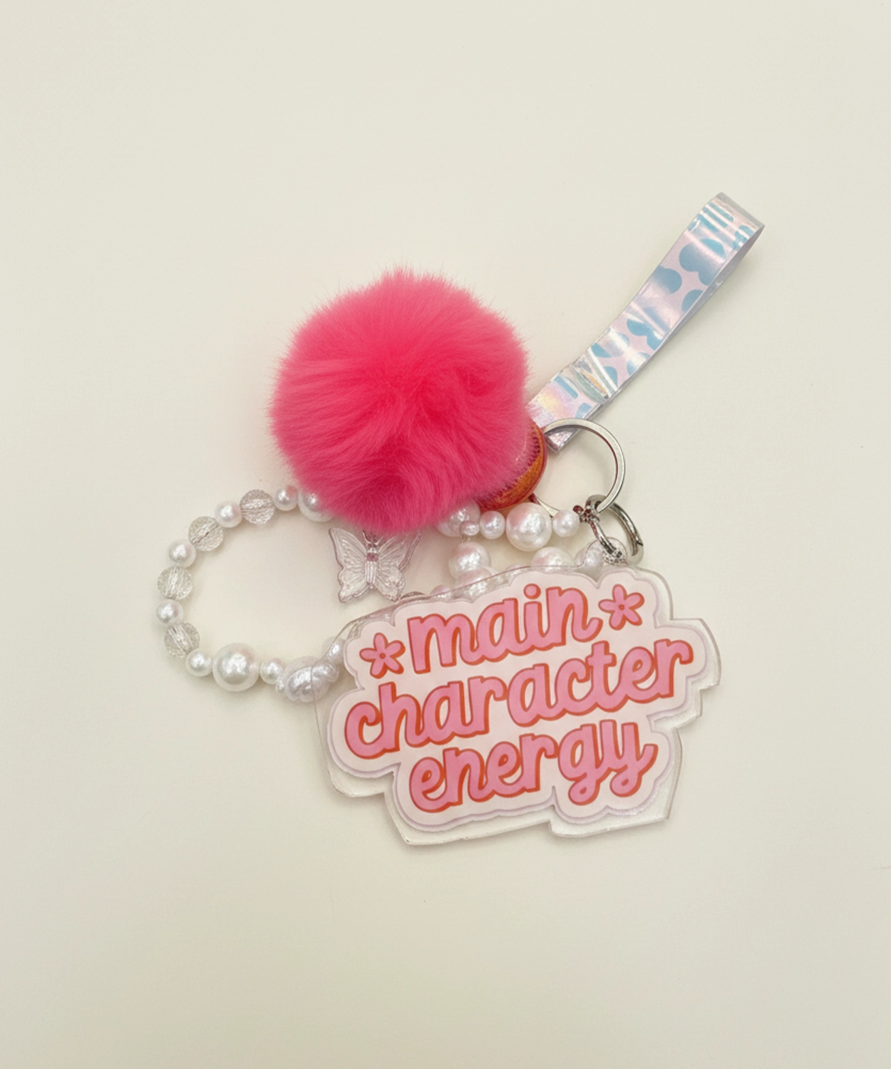 "Main Character Energy" Pink Fluff Keychain