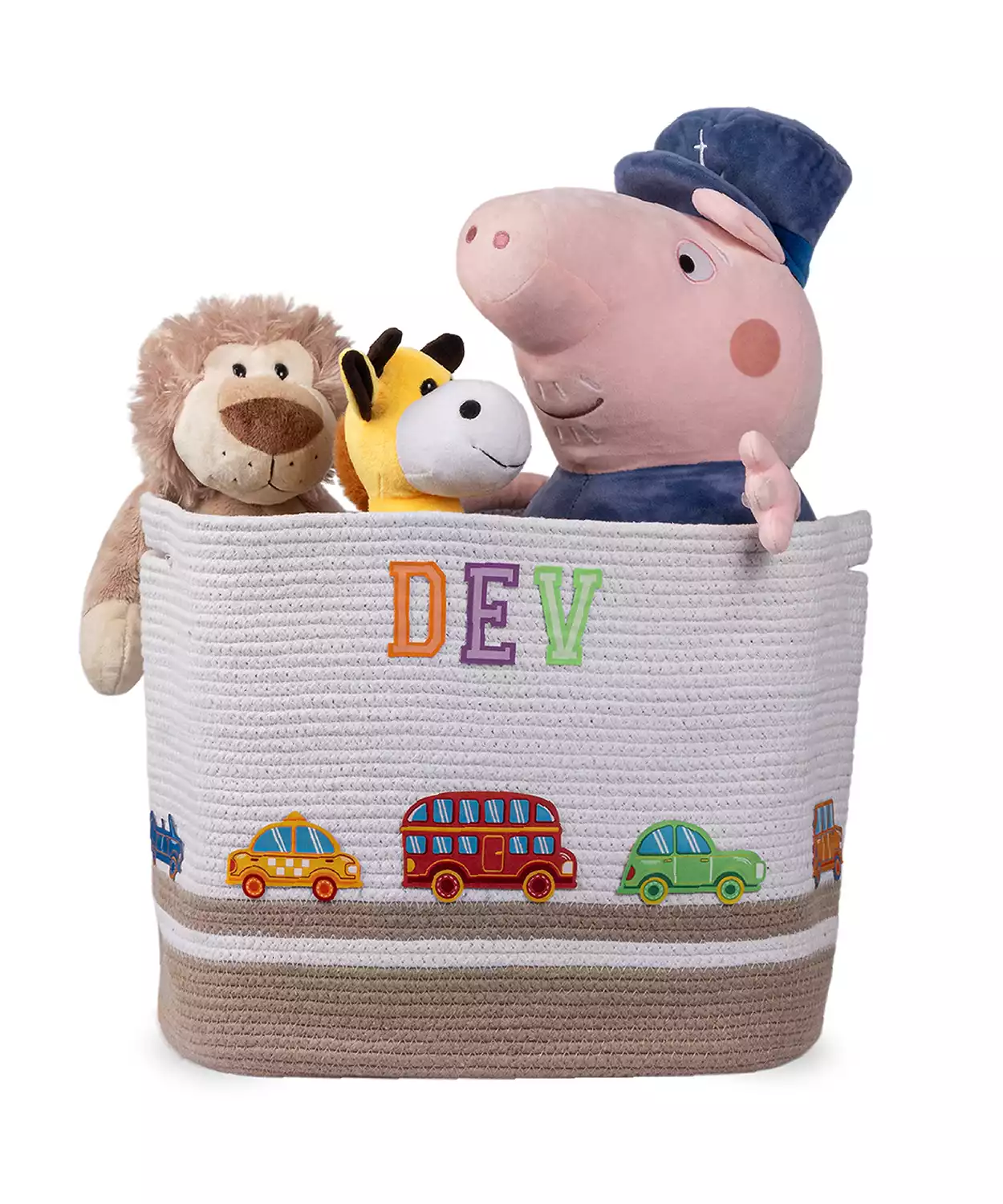 Cotton Rope Transport Trail Large Rectangular Beige Toy Storage Basket with lid