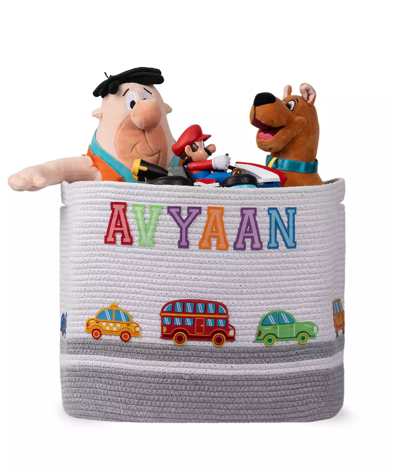 Cotton Rope Transport Trail Large Rectangular Grey Toy Storage Basket with lid