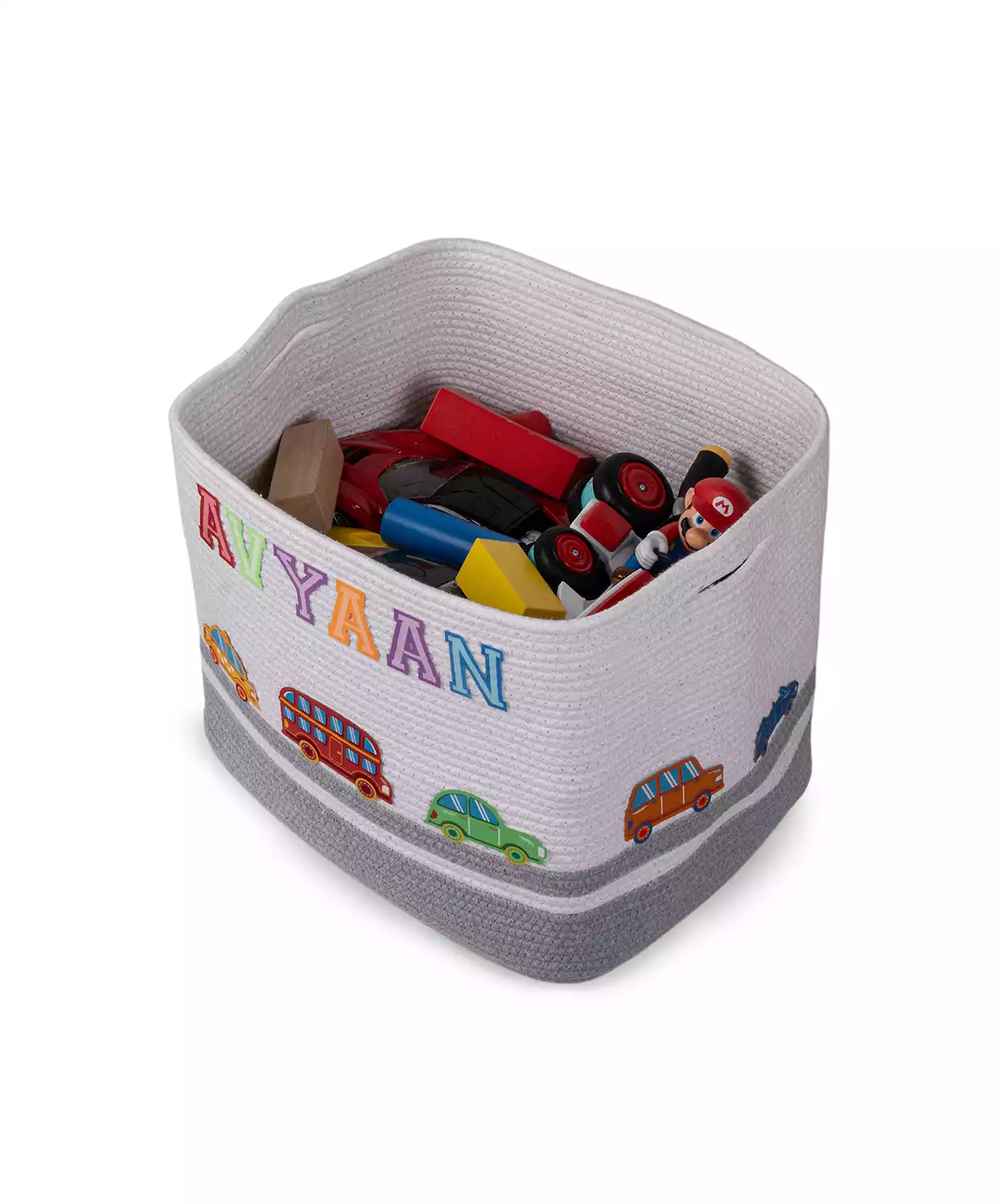 Cotton Rope Transport Trail Large Rectangular Grey Toy Storage Basket with lid