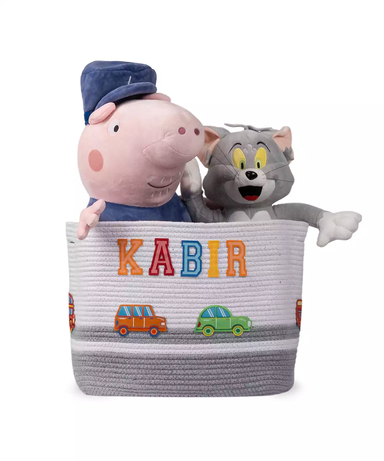 Cotton Rope Transport Trail Medium Rectangular Grey Toy Storage Basket with lid