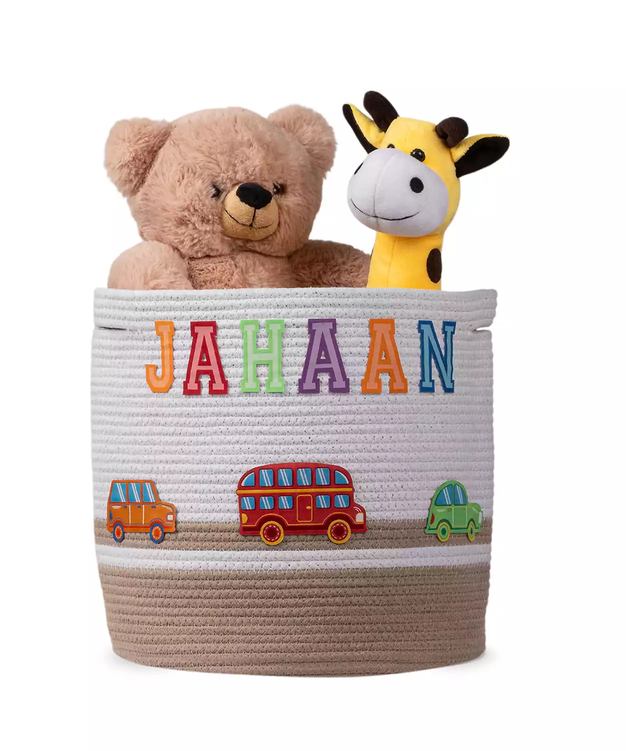 Cotton Rope Transport Trail Medium Round Beige Toy Storage Basket with lid