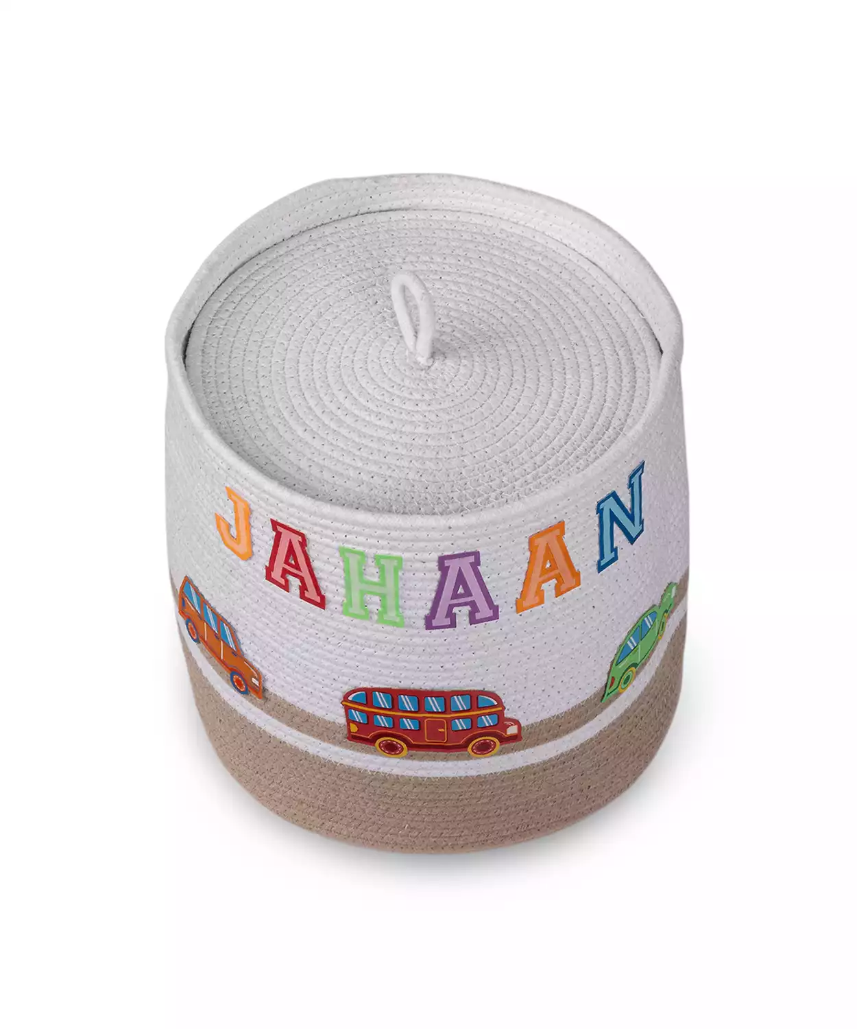 Cotton Rope Transport Trail Medium Round Beige Toy Storage Basket with lid