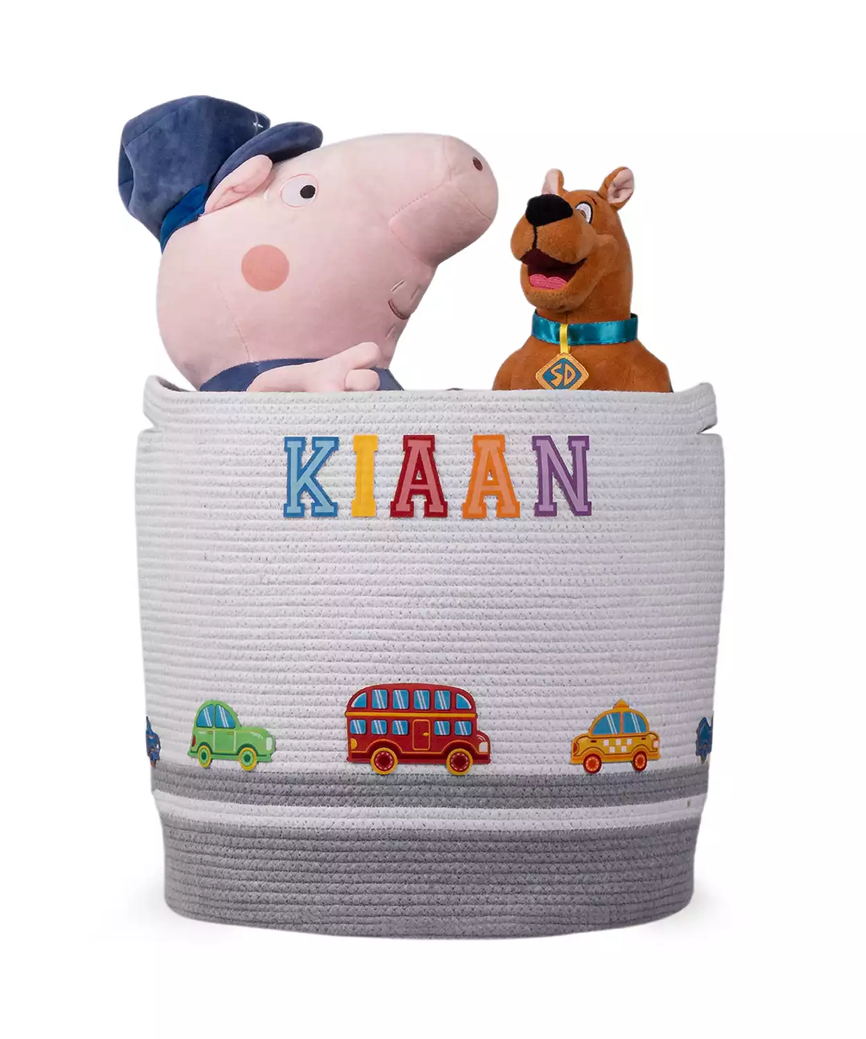 Cotton Rope Transport Trail Large Round Grey Toy Storage Basket with lid