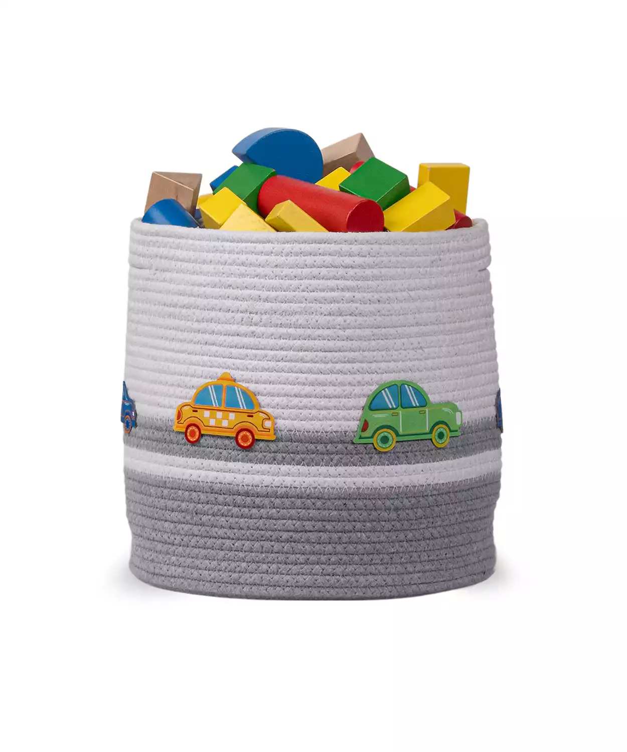 Cotton Rope Transport Trail Small Round Grey Toy Storage Basket with lid