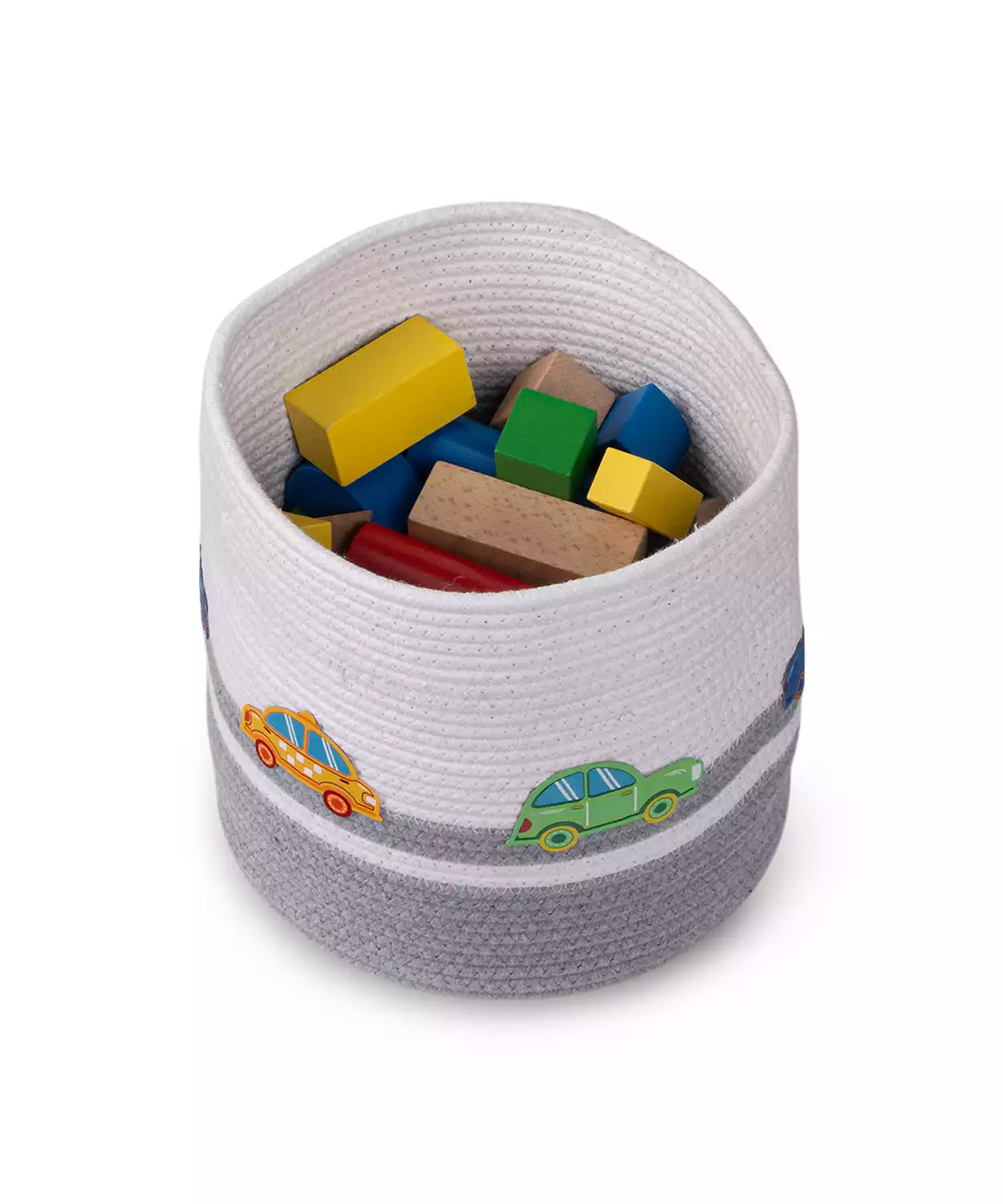 Cotton Rope Transport Trail Small Round Grey Toy Storage Basket with lid