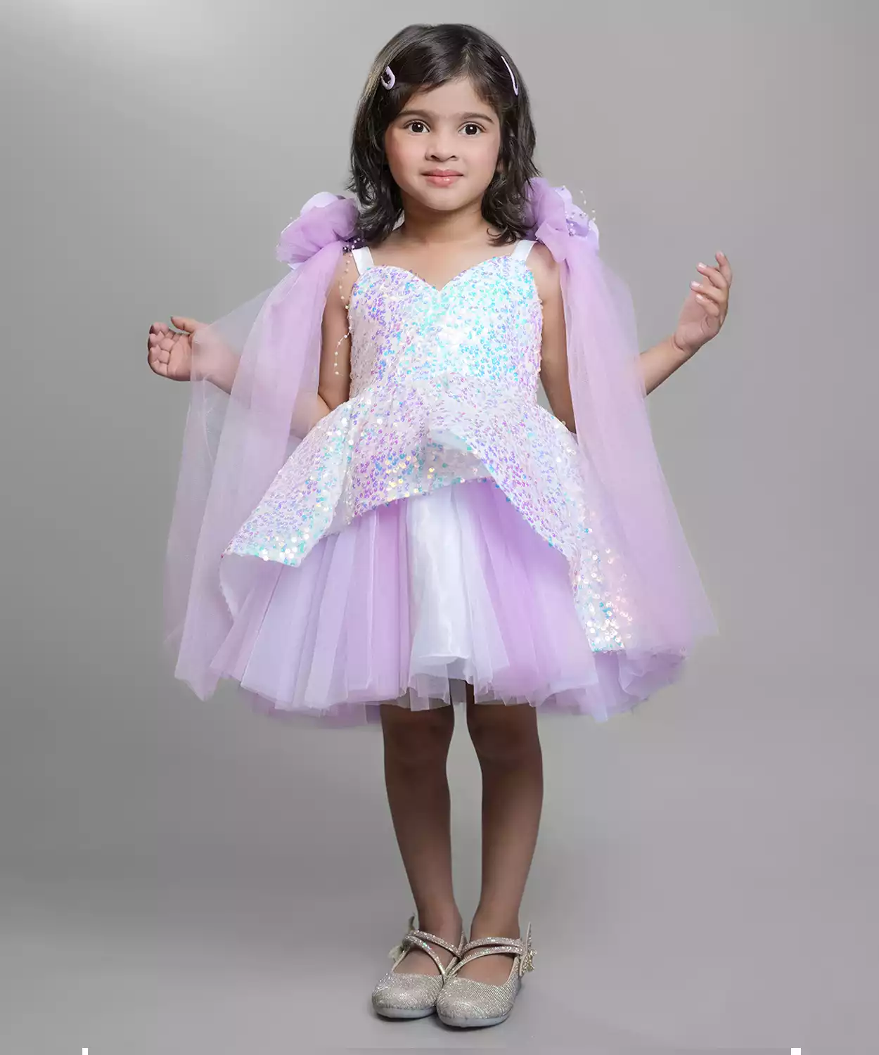 Mauve Sequin Dress With Shoulder Bow