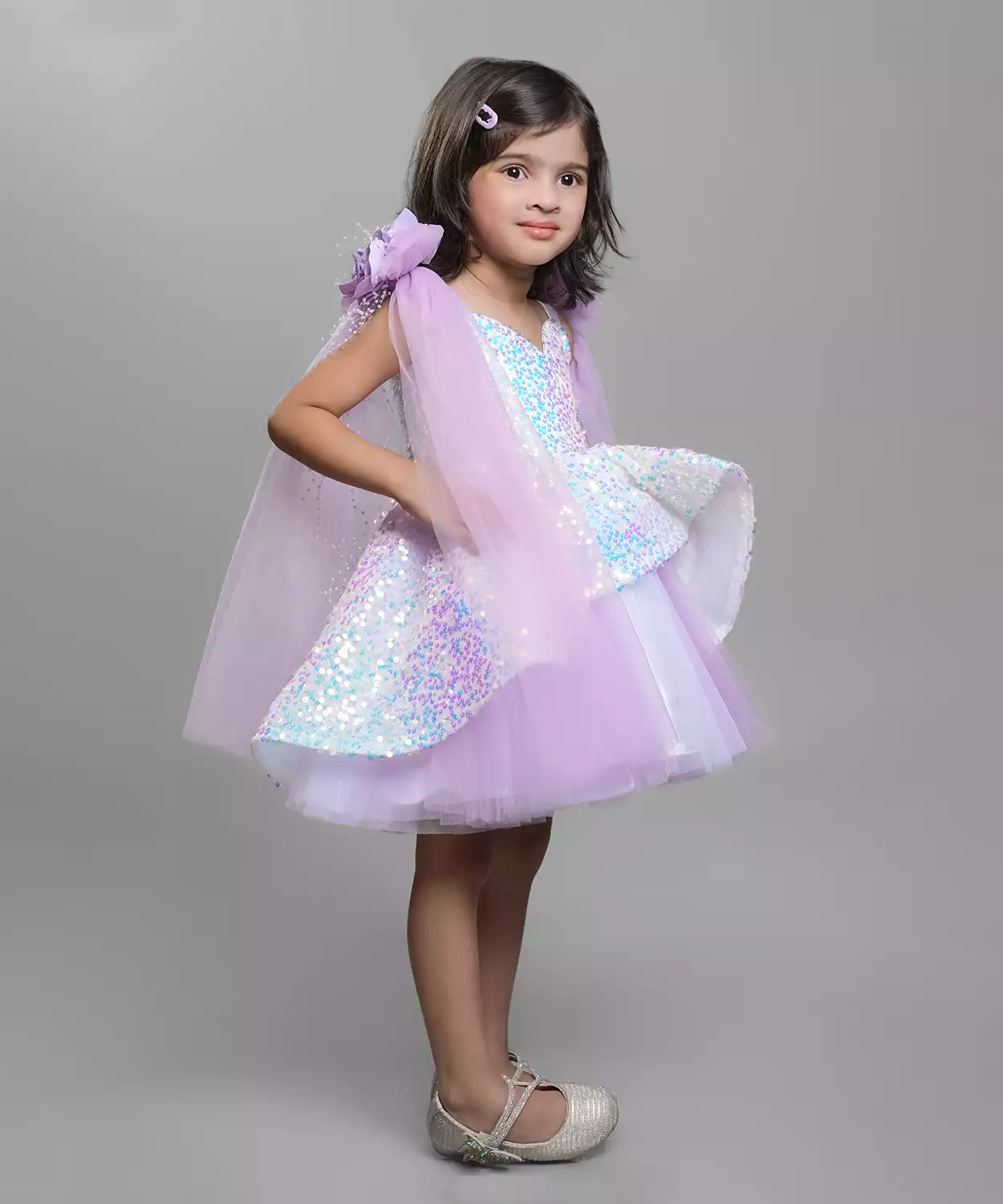 Mauve Sequin Dress With Shoulder Bow